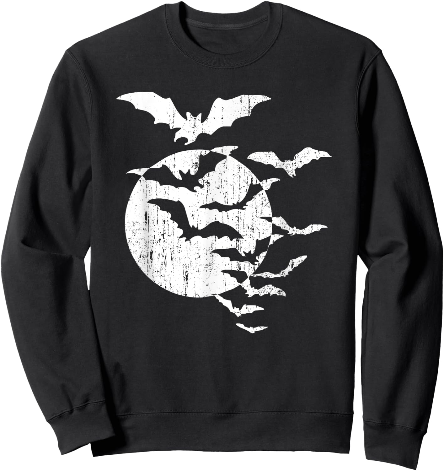 Halloween Swarm of Bats Full Moon Spooky Vintage Graphic Sweatshirt - Sweatshirt | Black