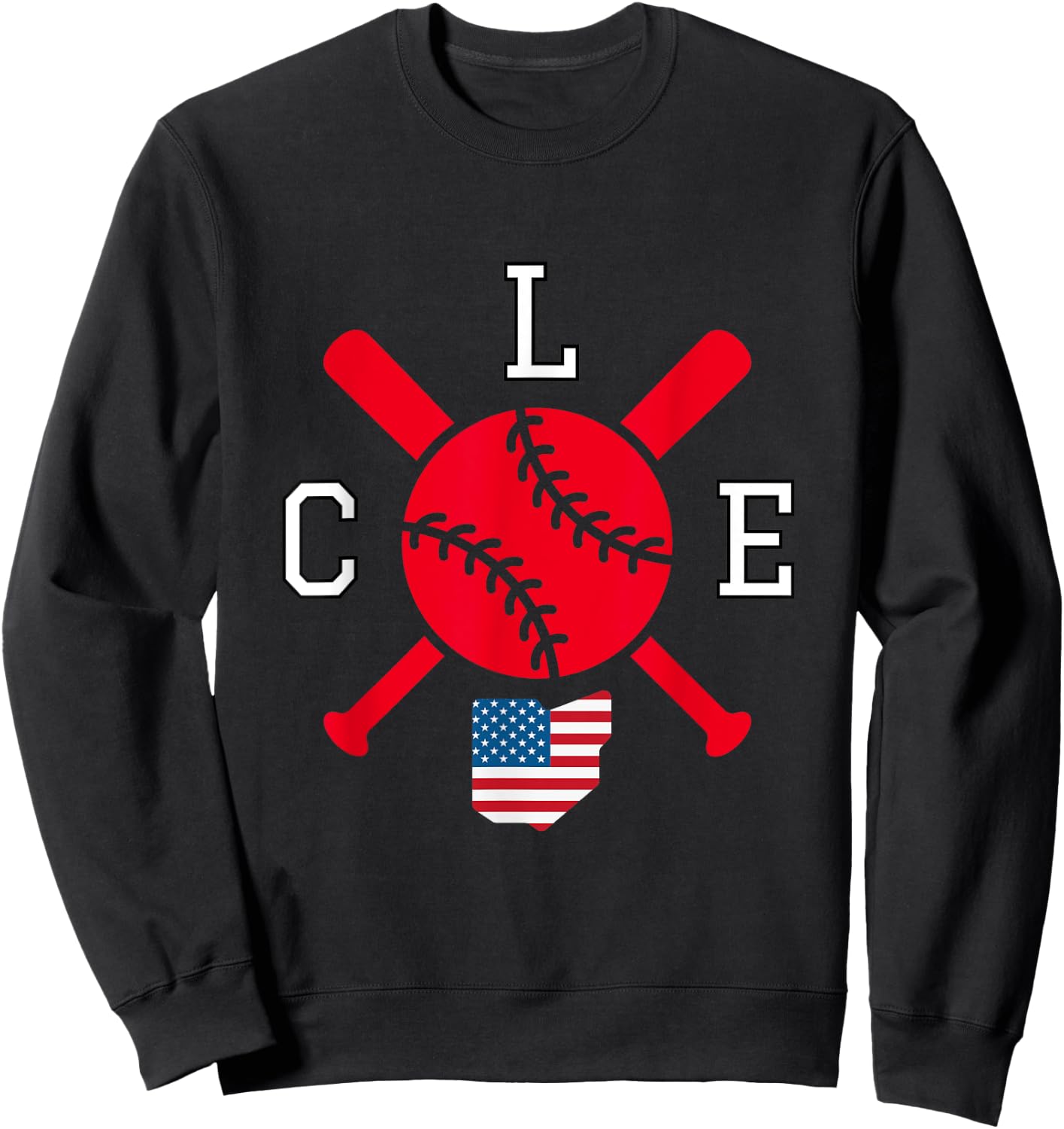 Cleveland Baseball CLE Cleveland OH City American Flag Sweatshirt - Sweatshirt | Black