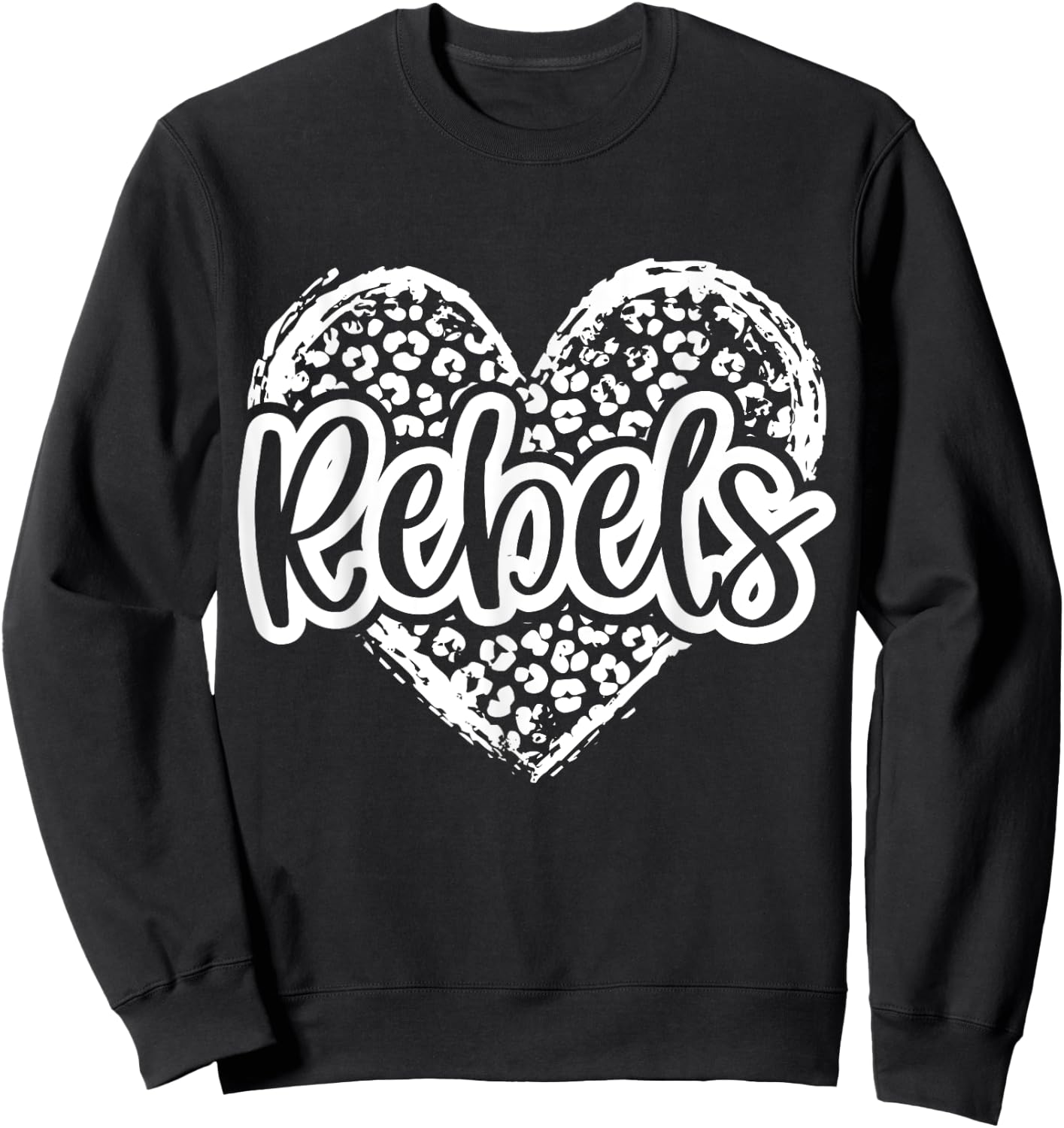 Leopard Cheetah Heart REBELS School Spirit Top Distressed Sweatshirt - Sweatshirt | Black