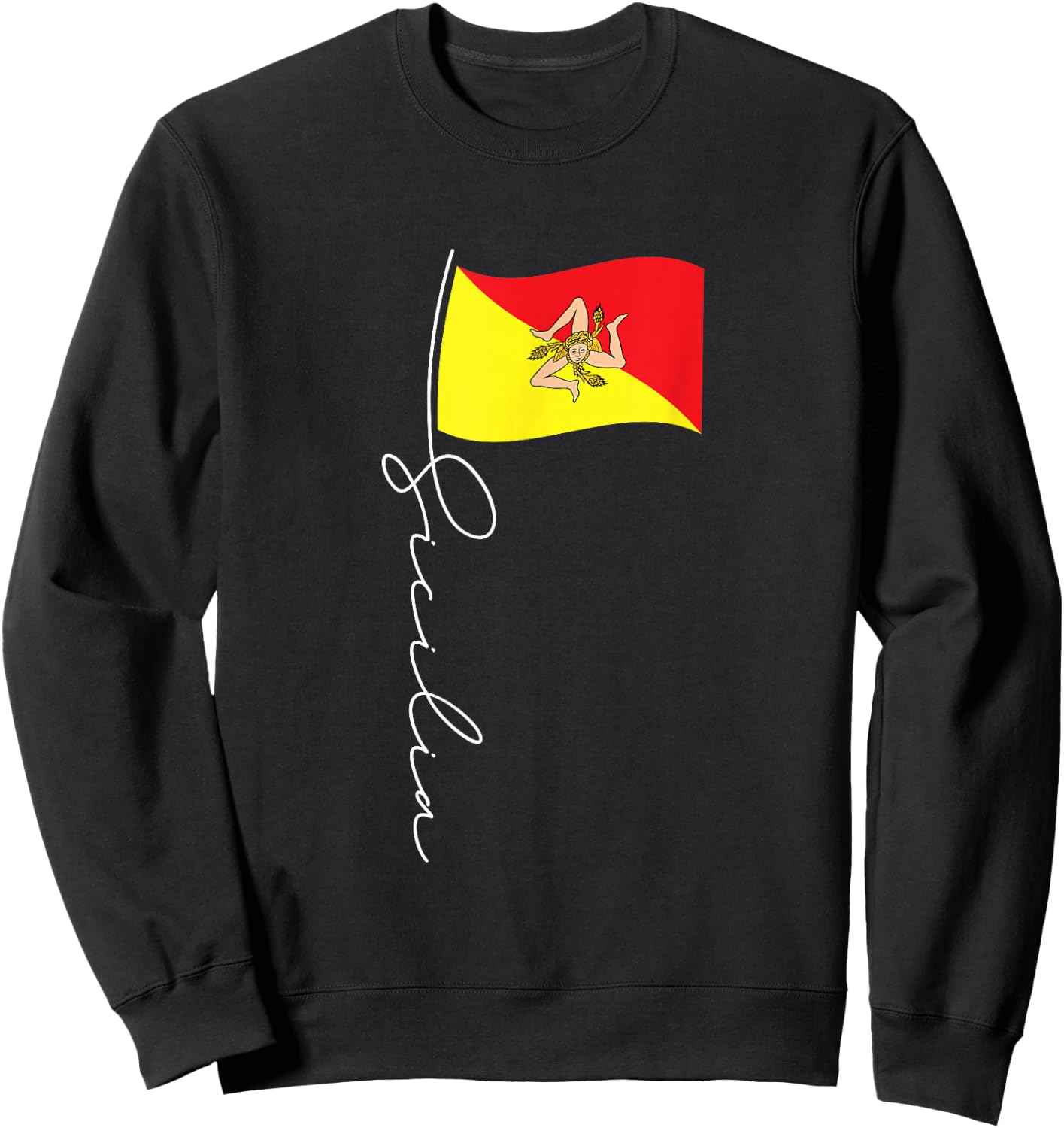 Sicily Signature Flag Pole - Elegant Patriotic Sicilian Flag Sweatshirt - Sweatshirt | Black