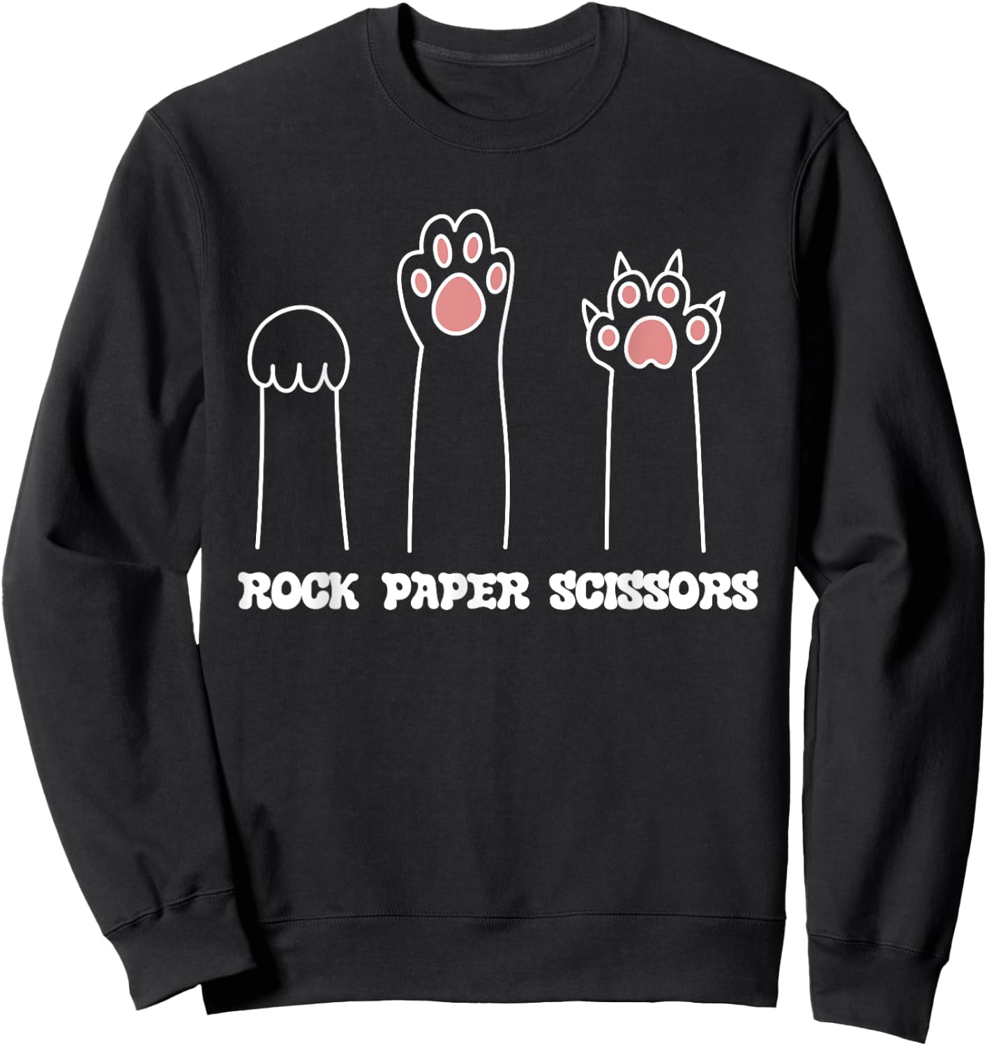 Rock Paper Scissors Hand Game Cute Paw Funny Cat Women Girls Kids Sweatshirt - Sweatshirt | Black