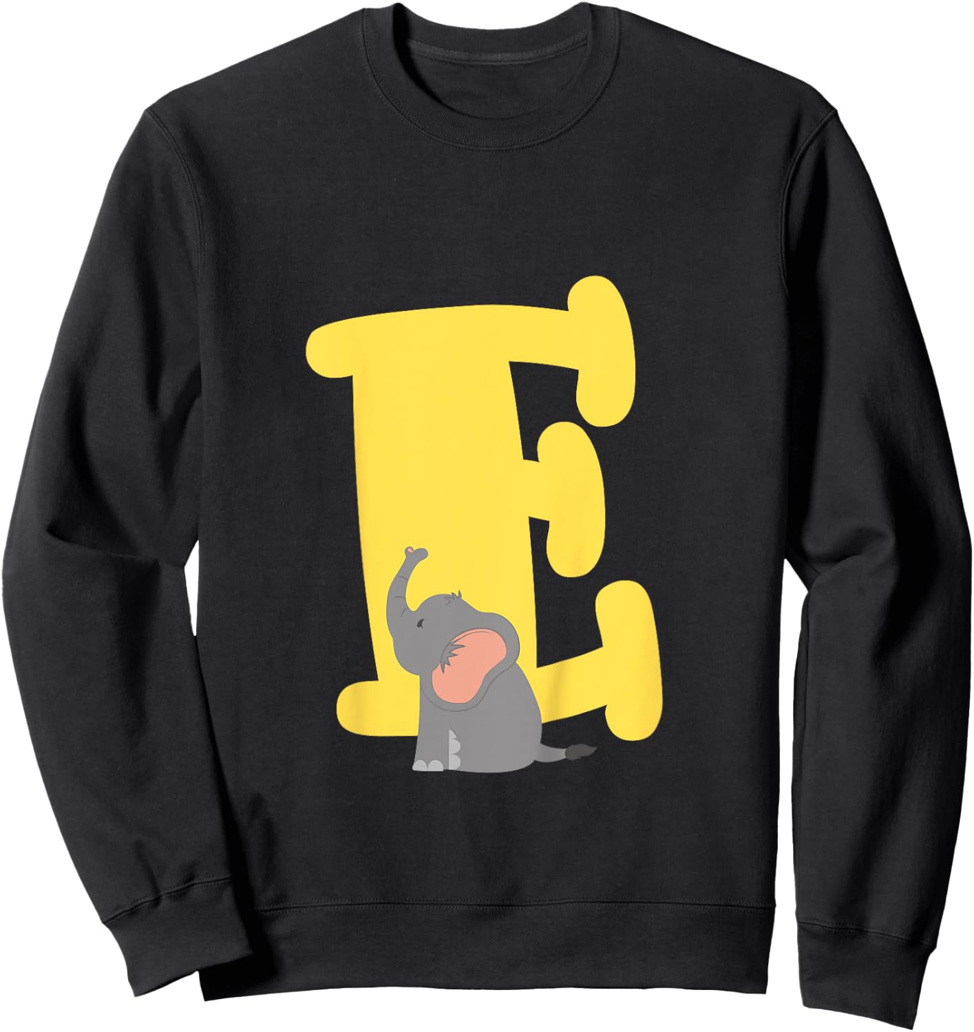 Cute Elephant Letter E Alphabet Boys Girls Initial Sweatshirt - Sweatshirt | Black