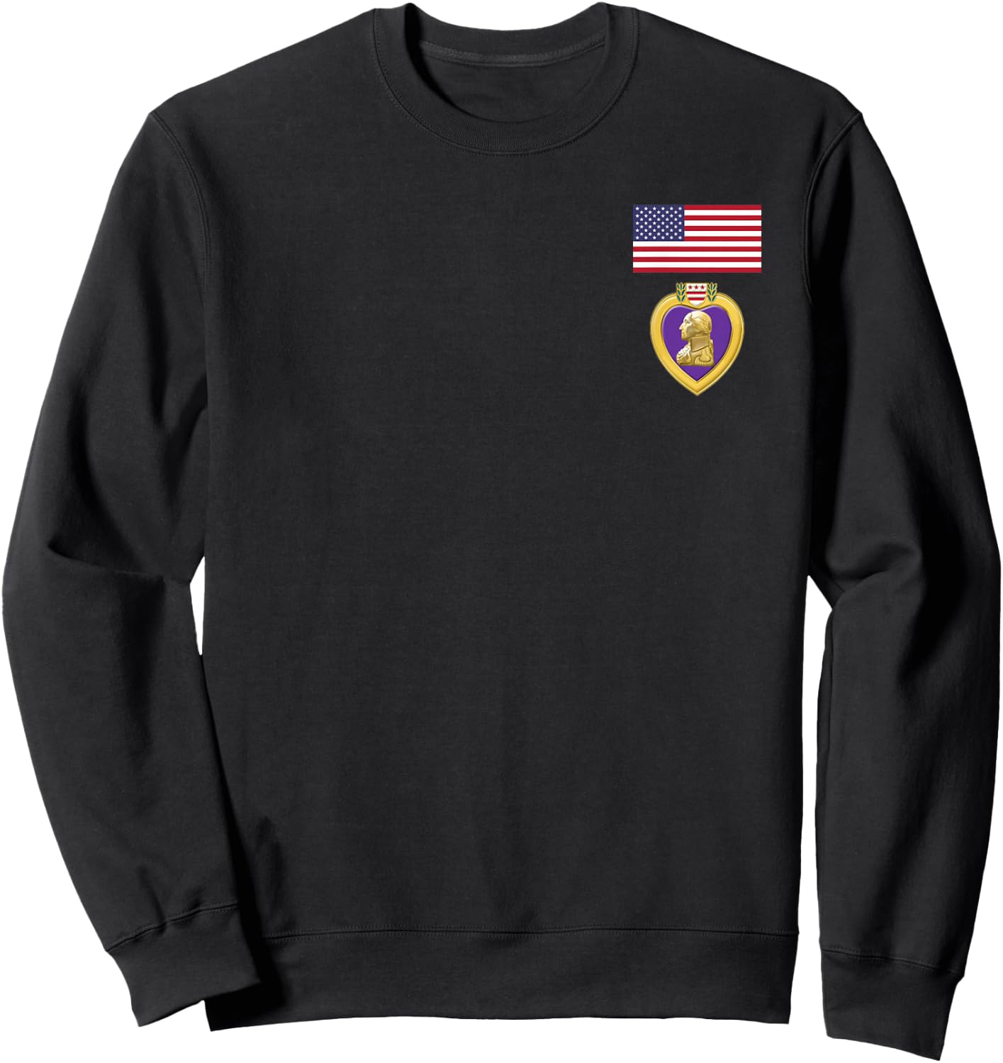Purple Heart Veteran Pride -american Flag Above Purple Heart Sweatshirt - Sweatshirt | Black