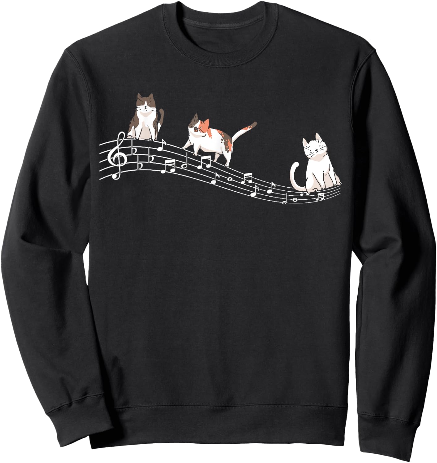 Cute Cat Kitty Playing Music Note Clef Gift Cat Music Notes Sweatshirt - Sweatshirt | Black