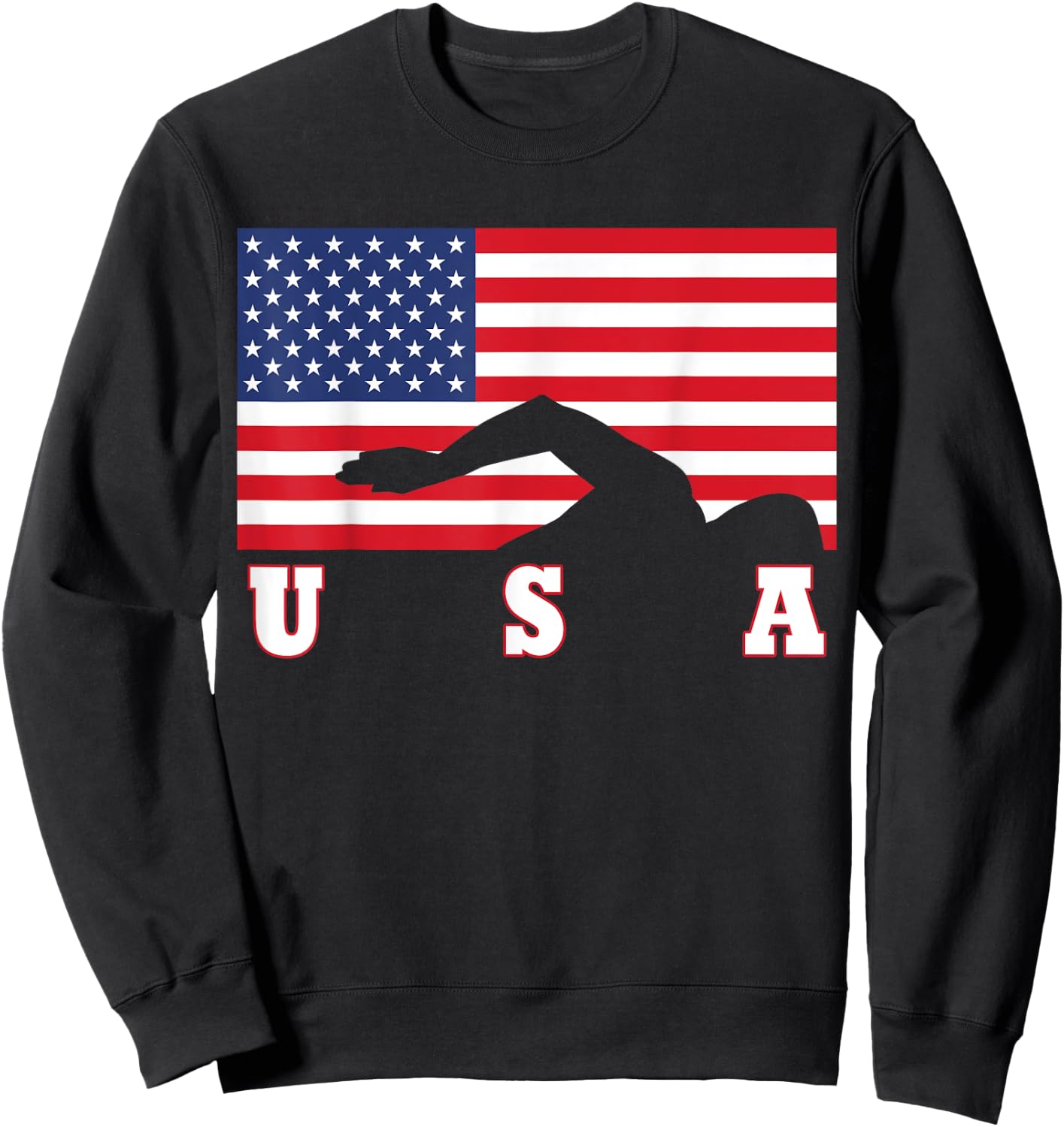 American Flag Swimming USA Gift Sweatshirt - Sweatshirt | Black