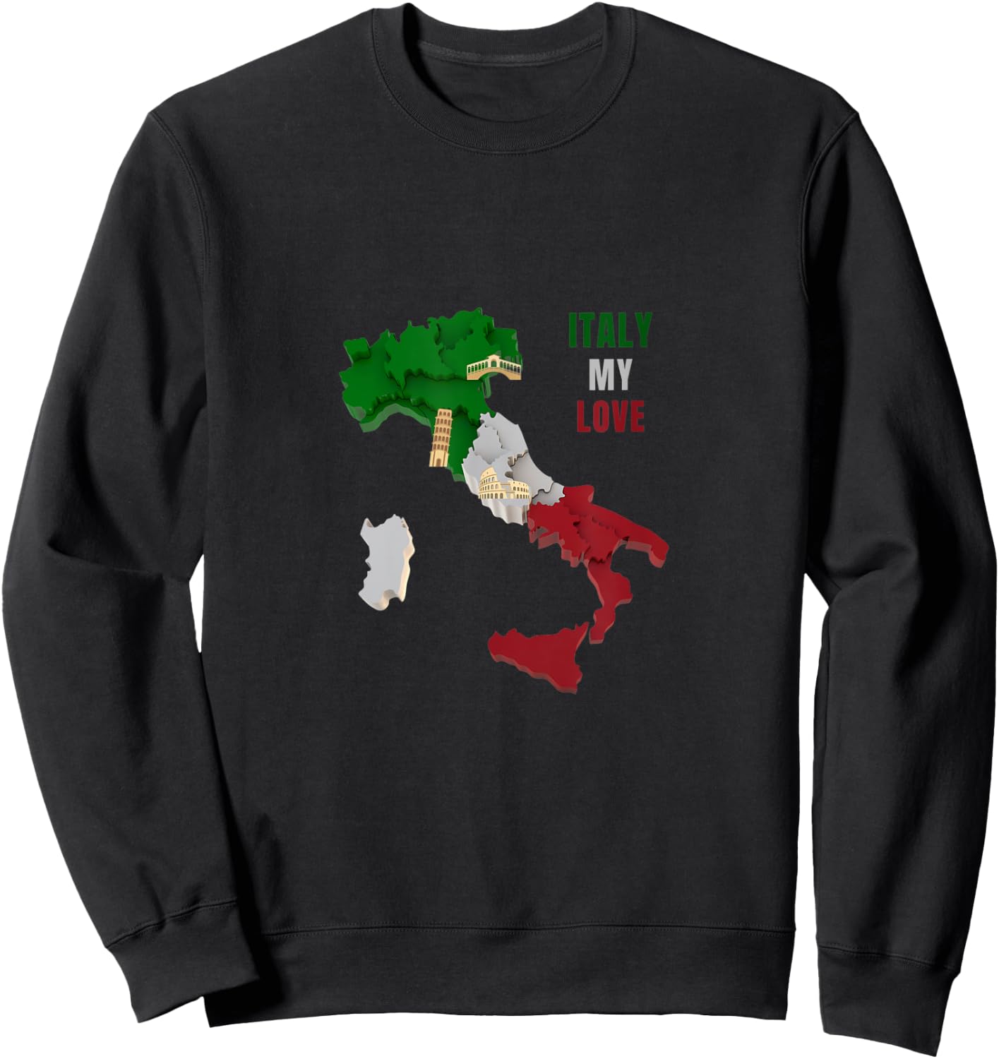Italy Map Italian Shoe Green White Red Italy Flag Men Women Sweatshirt - Sweatshirt | Black