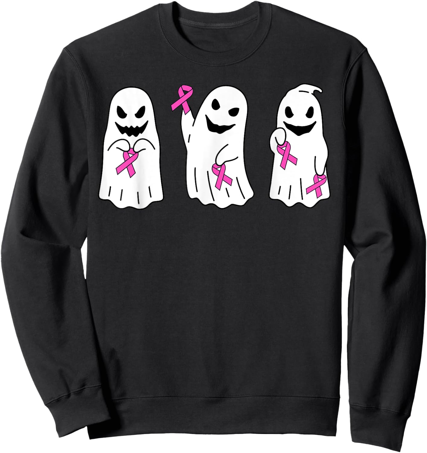 Pink Ribbon Breast Cancer Awareness Ghost Women Kids Toddler Sweatshirt - Sweatshirt | Black