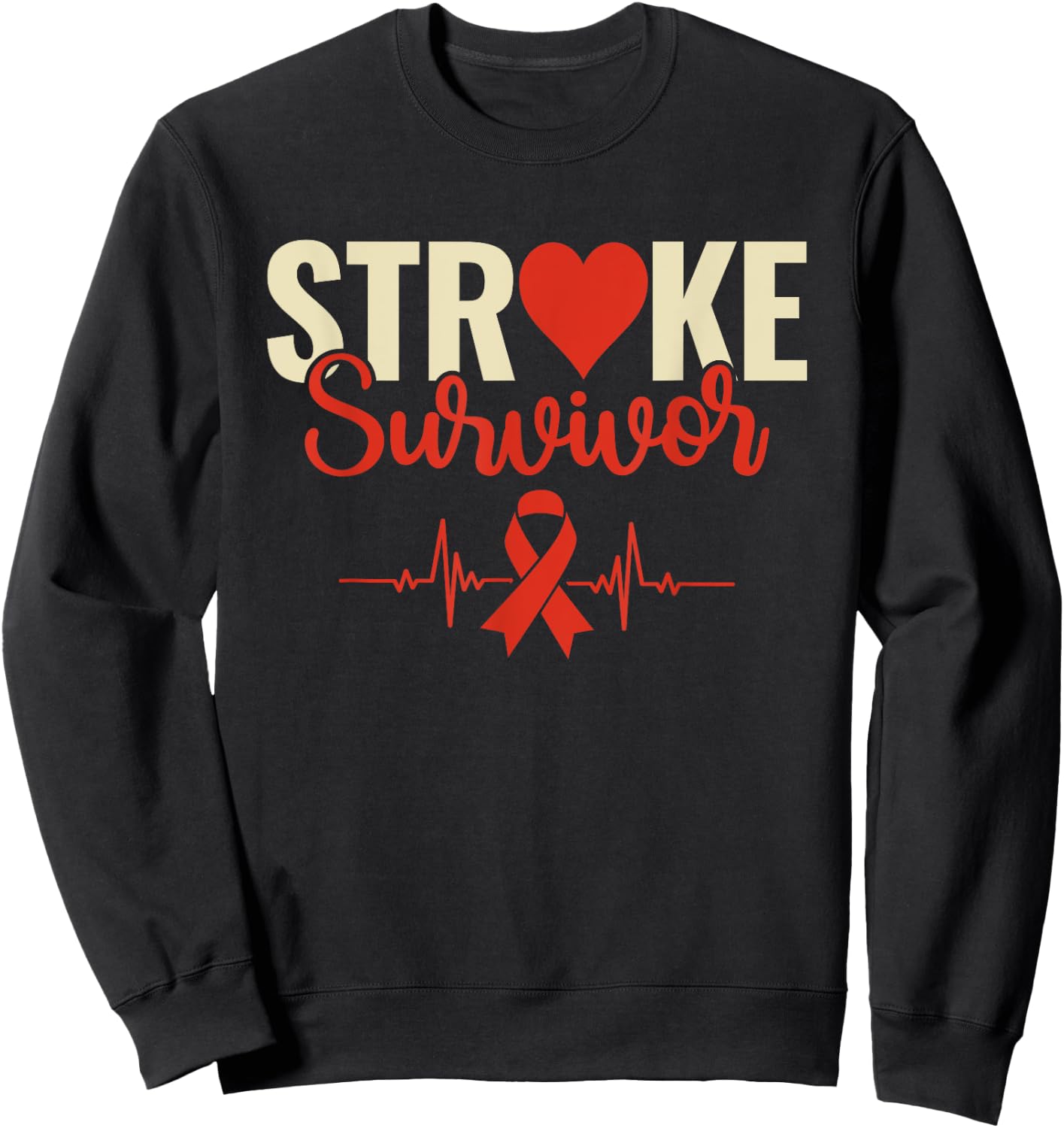 Stroke Survivor - Stroke Awareness Heart Red Ribbon Sweatshirt - Sweatshirt | Black
