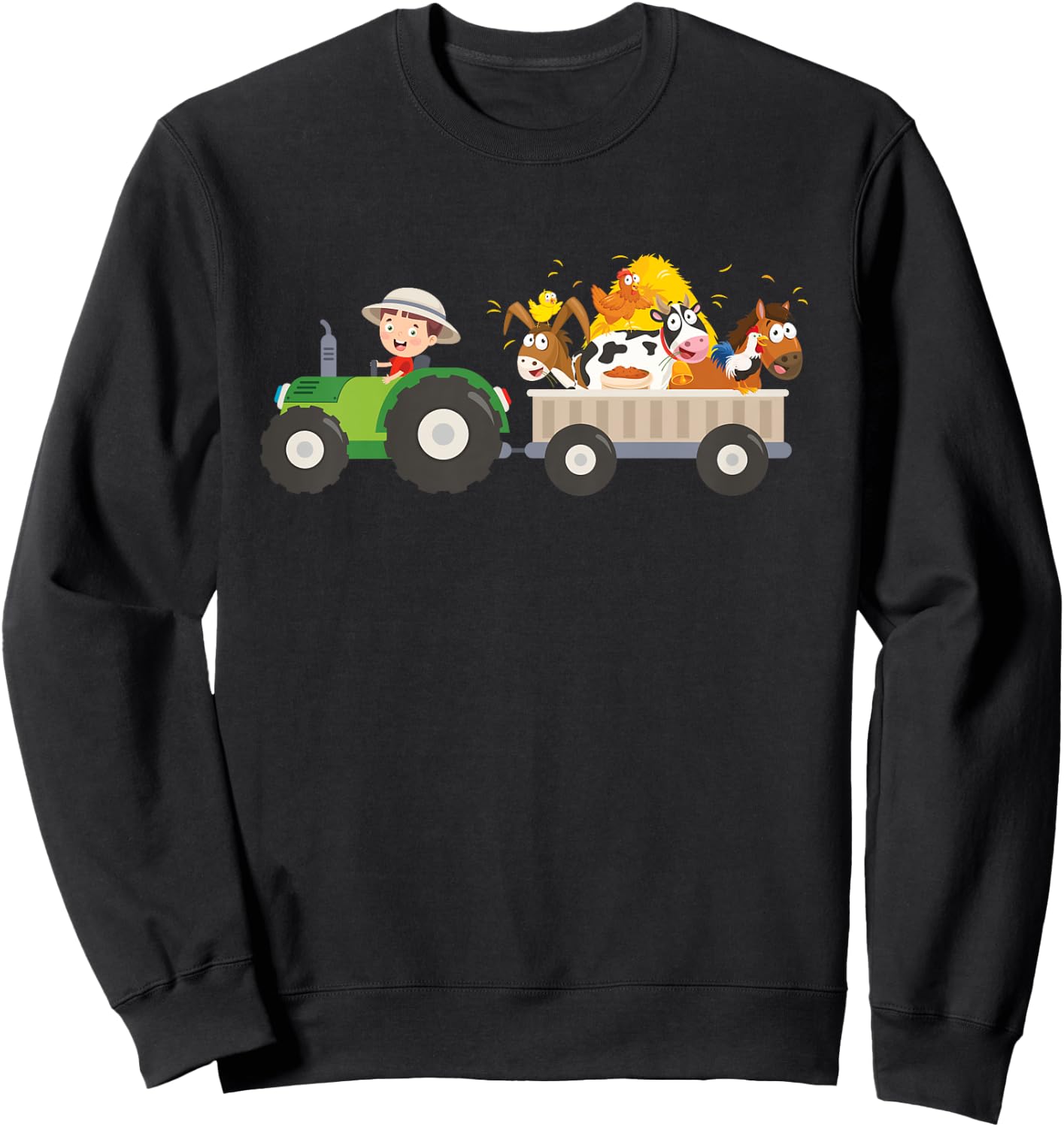 Kids Tractor Farm Farmers Animals Horse Cow Chicken Boys Sweatshirt - Sweatshirt | Black