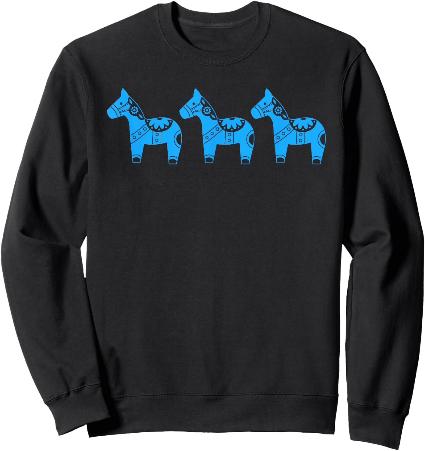Novelty Swedish Dala Horse Scandinavian Ponies Blue Toy Sweatshirt - Sweatshirt | Black