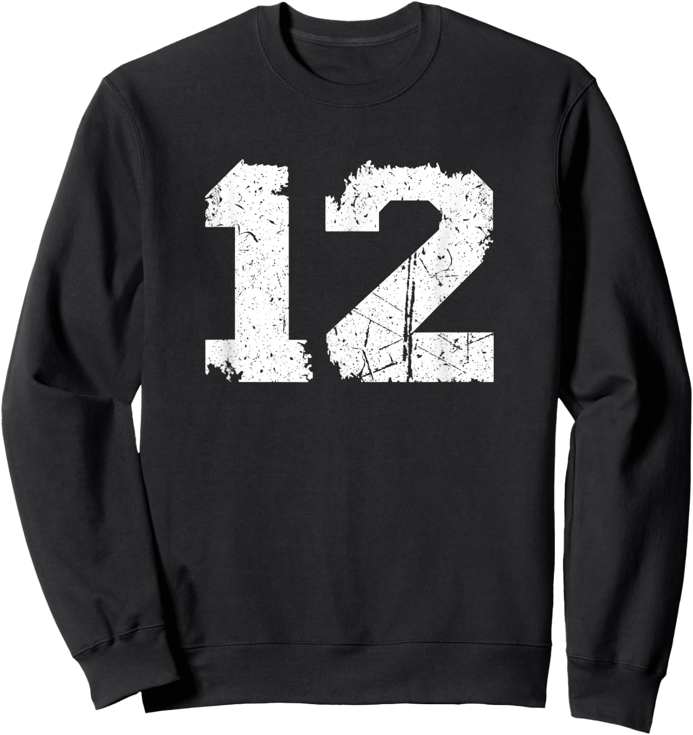 Number #12 Sports Jersey Vintage Torn White Lucky Number Sweatshirt - Sweatshirt | Black