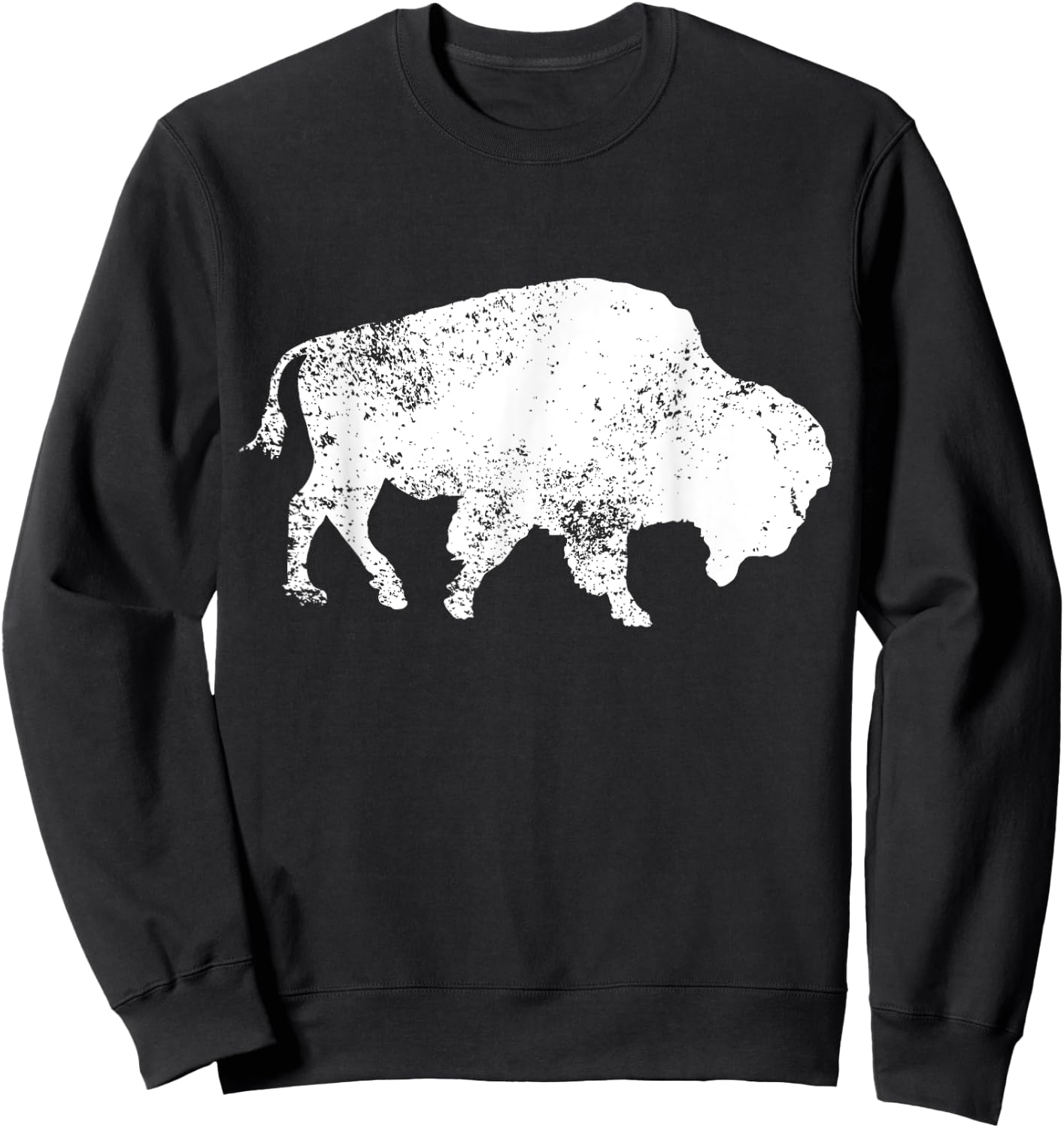 Vintage Buffalo Bison Print Design Distressed Bison Sweatshirt - Sweatshirt | Black