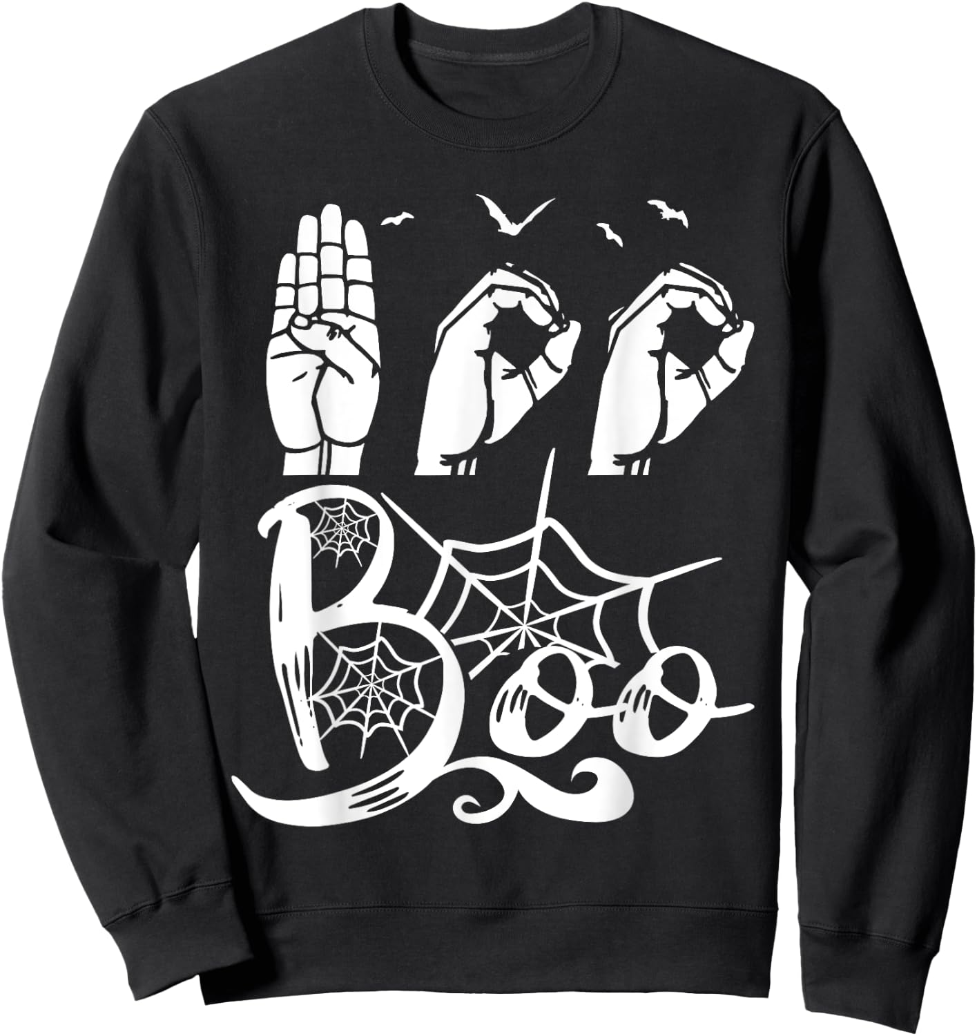Boo Hands American Sign Language Pride ASL Halloween Sweatshirt - Sweatshirt | Black