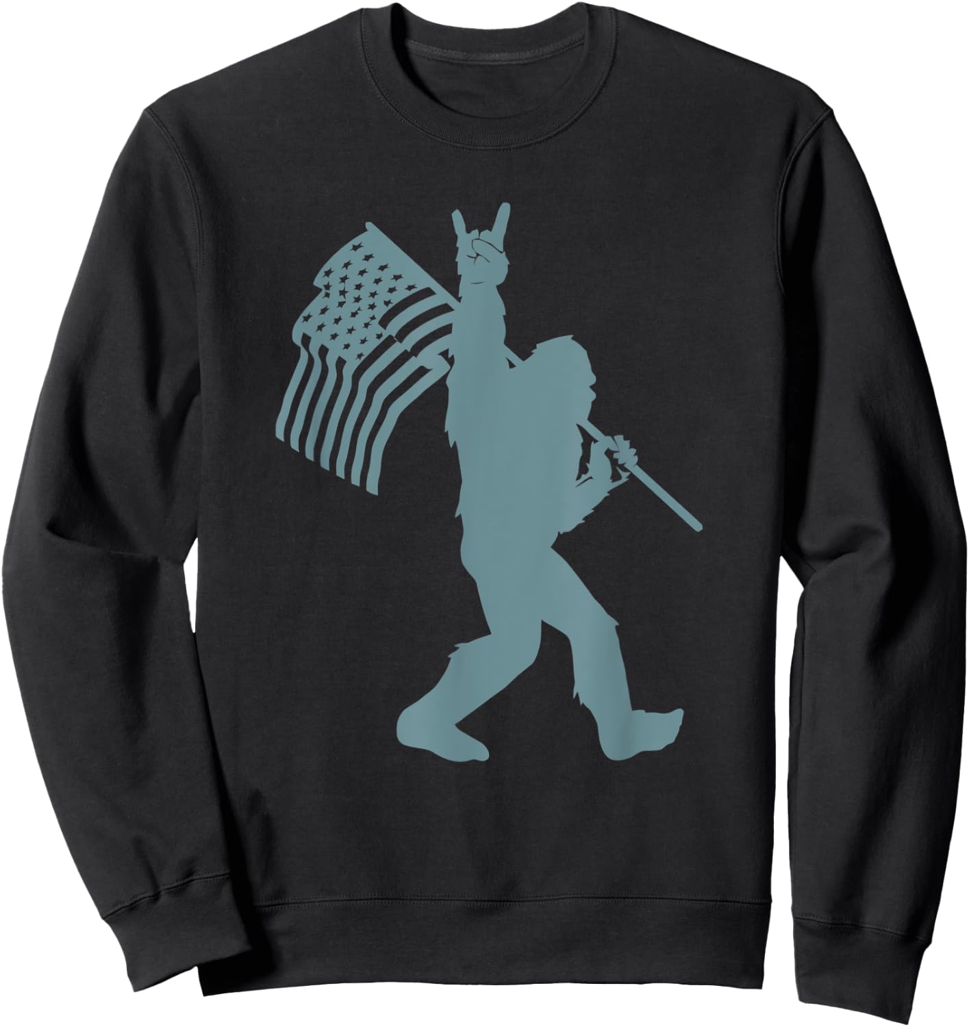 Funny Rock On Bigfoot Sasquatch Rock And Roll USA Flag Kids Men Sweatshirt - Sweatshirt | Black