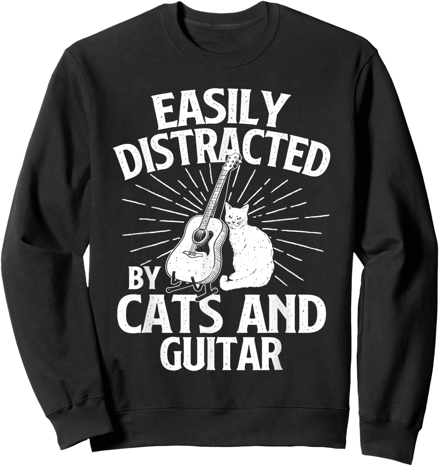 Easily Distracted By Cats And Guitar - Music Animal Lover Sweatshirt - Sweatshirt | Black