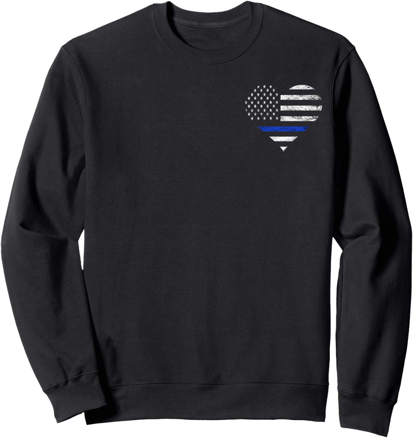 Police Officer Heart Flag American Thin Blue Line Deputy Sweatshirt - Sweatshirt | Black