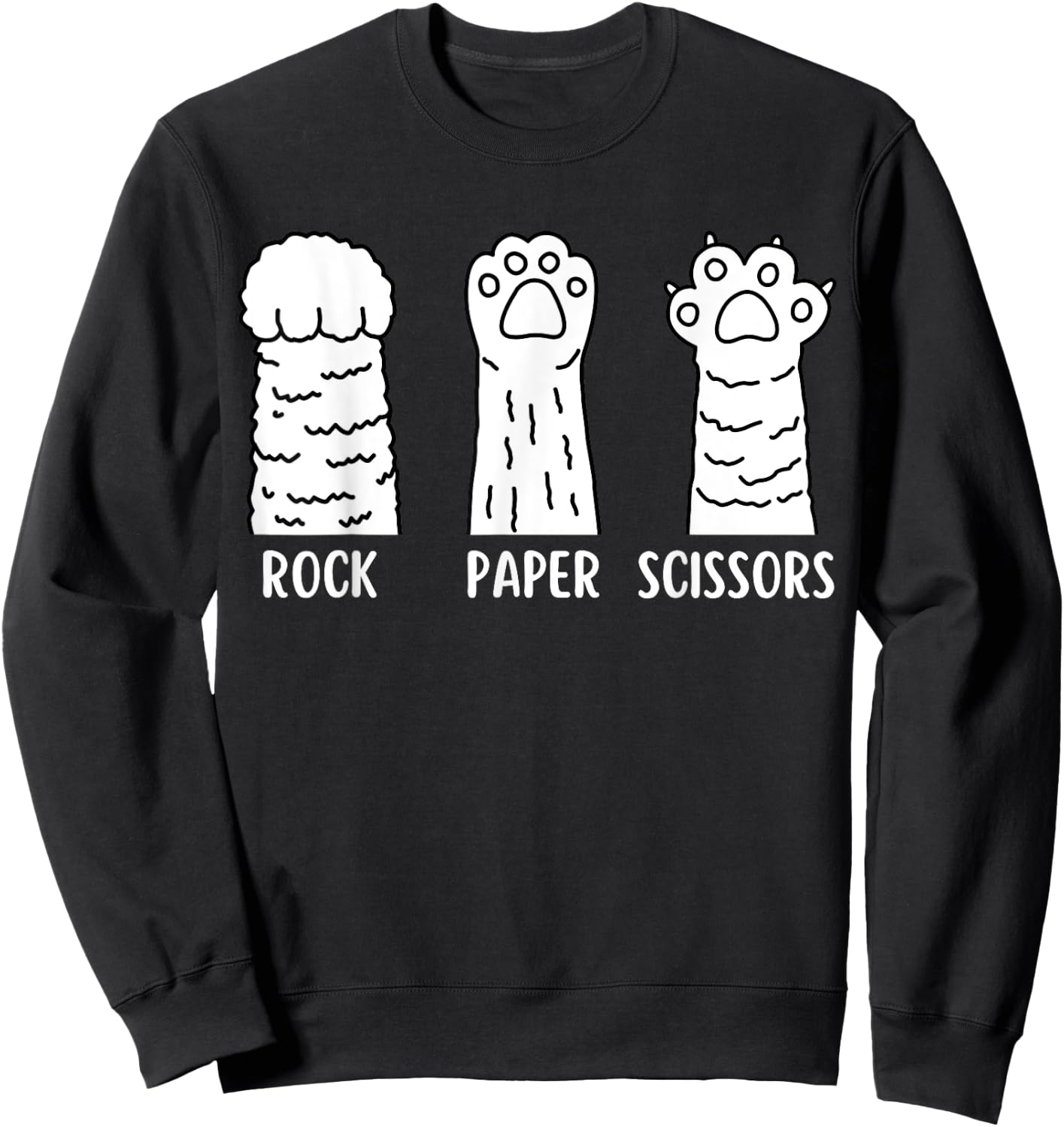 Funny Cat Animal Rescue Pet Lover Apparel Rock Paper Scissors Hand Game Cute Paw Funny Cat Sweatshirt - Sweatshirt | Black