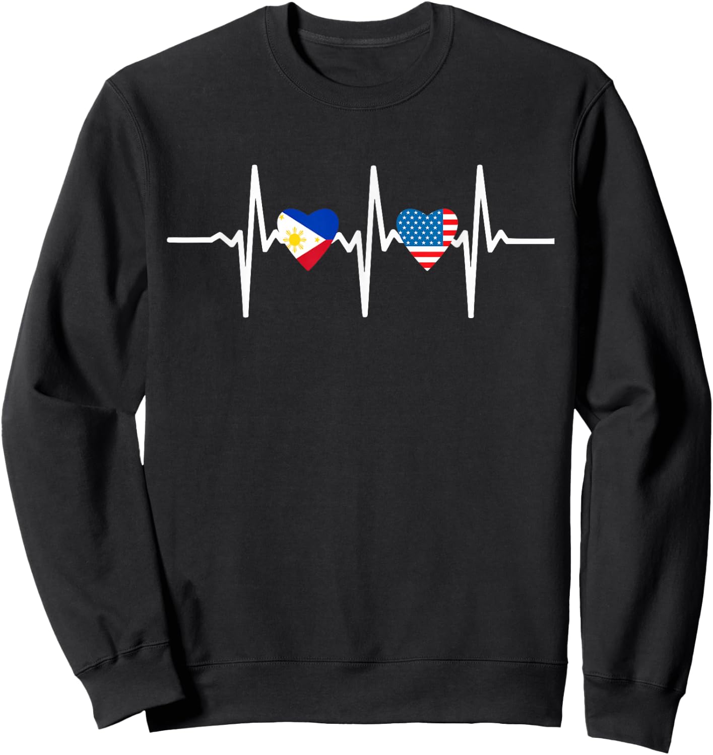 Heartbeat Half American Half Filipino Philippines Usa Flag Sweatshirt - Sweatshirt | Black