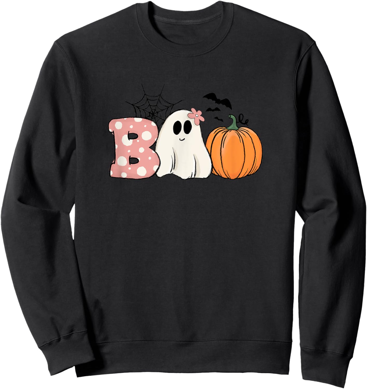 Pink Halloween Boo Hippie Ghost Pumpkin Cute Pastel Vibes Sweatshirt - Sweatshirt | Black