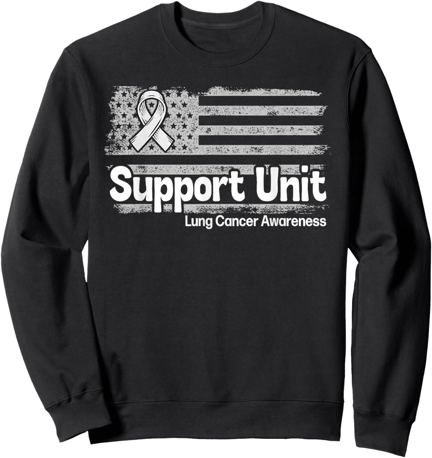 Lung Cancer Support Unit American Flag Lung Cancer Awareness Kids Men Sweatshirt - Sweatshirt | Black