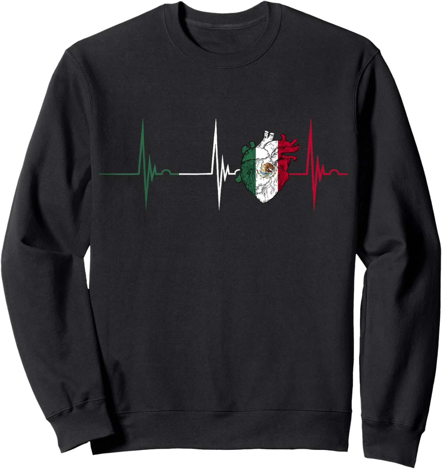 Mexico Heart Mexico Flag Heartbeat EKG Pulse Mexican Pride Small Sweatshirt - Sweatshirt | Black