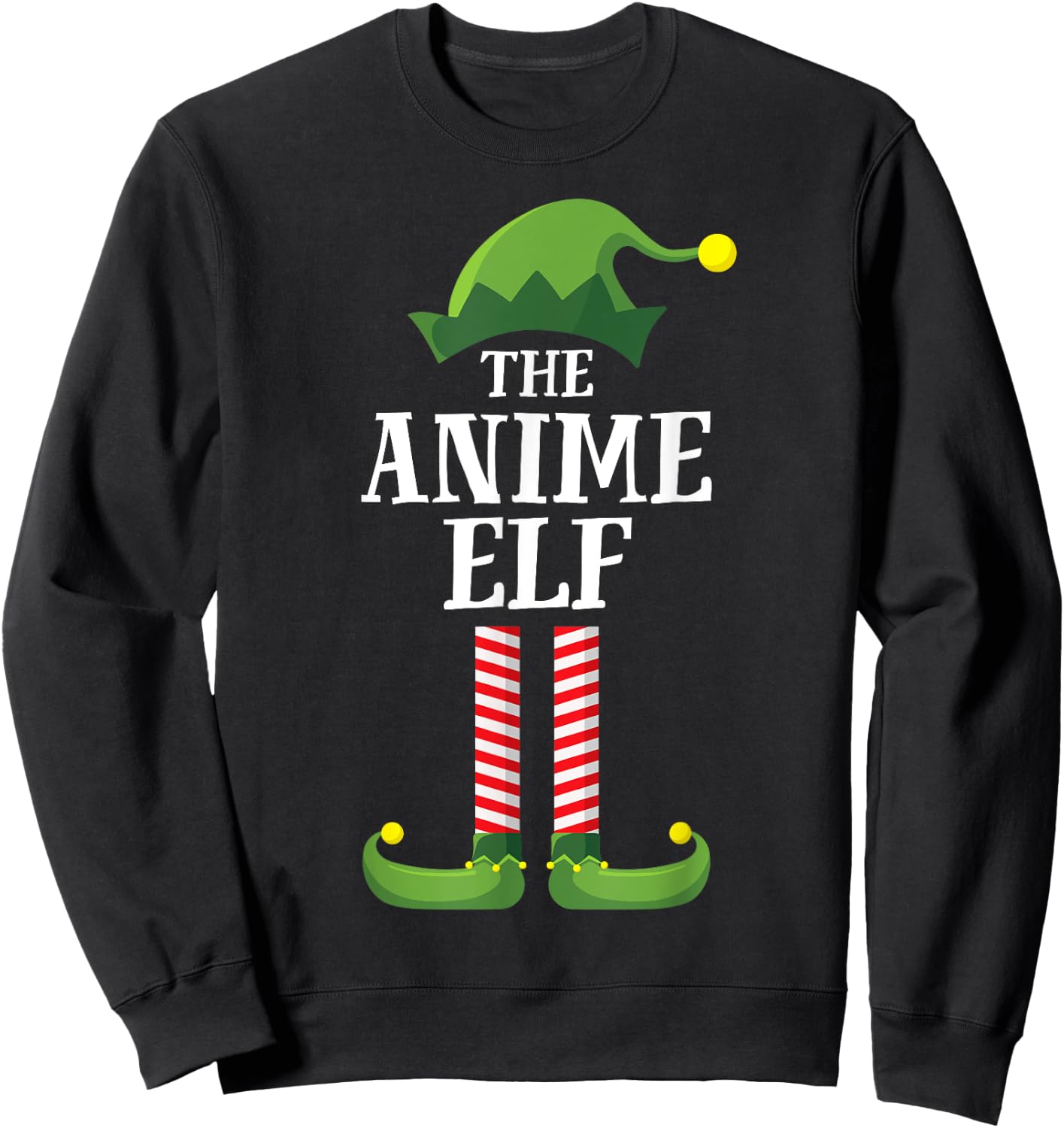 Anime Elf Matching Family Group Christmas Party Funny Elf Sweatshirt - Sweatshirt | Black