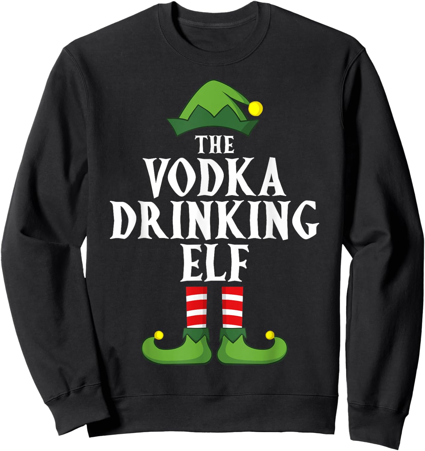 Vodka Drinking Elf Christmas Pajama Family Group Matching Sweatshirt - Sweatshirt | Black
