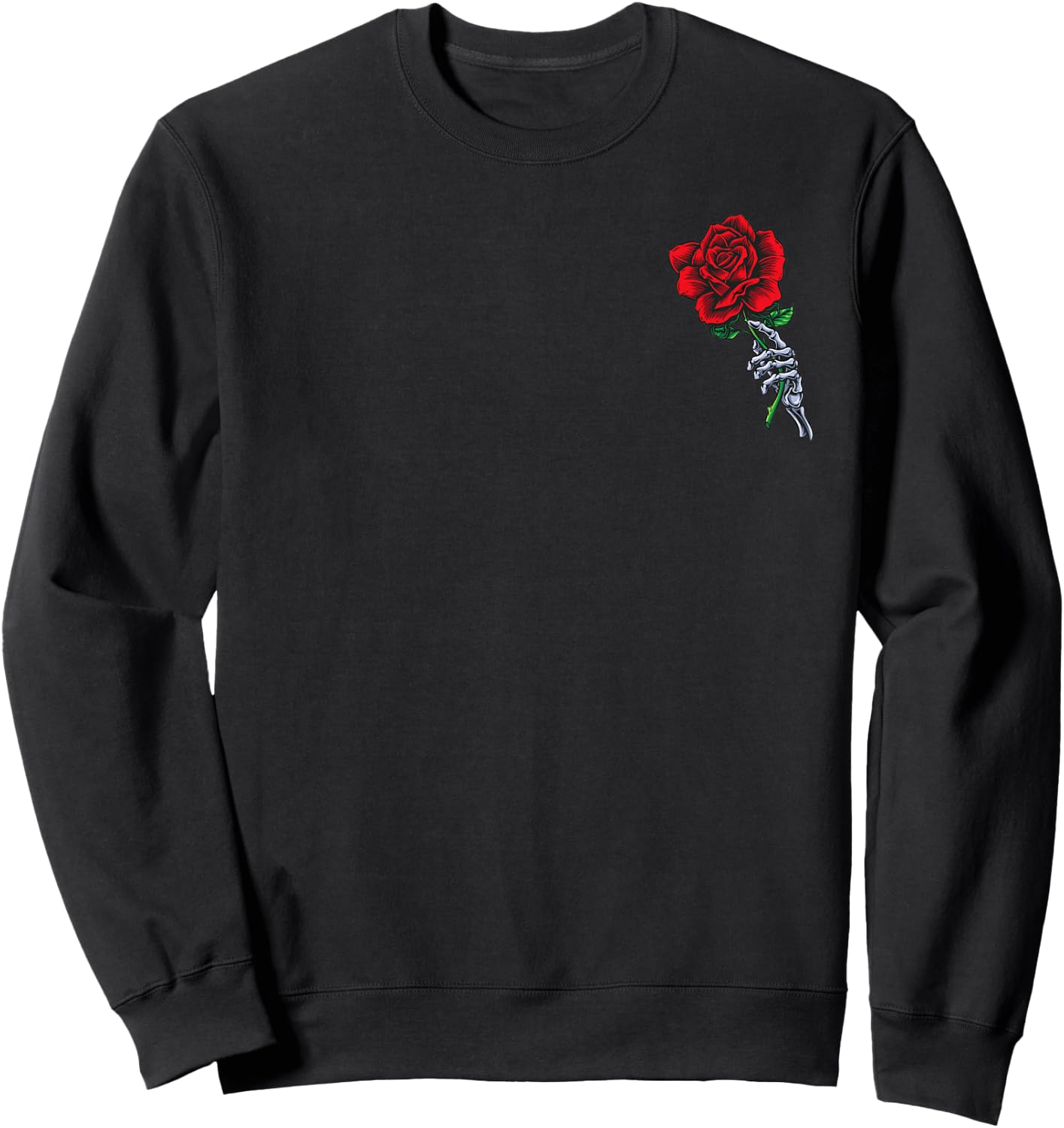 Skeleton Hand Holding Rose | Aesthetic Red Flower Sweatshirt - Sweatshirt | Black
