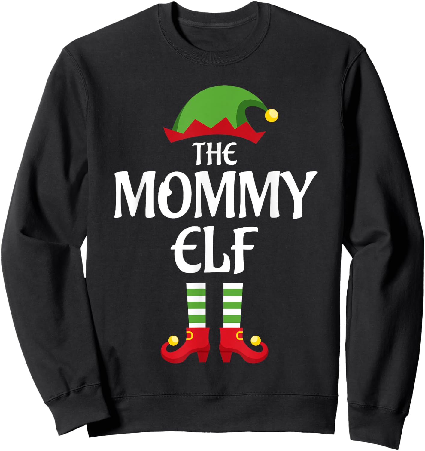 Mommy Elf Family Matching Group Christmas Mom Sweatshirt - Sweatshirt | Black