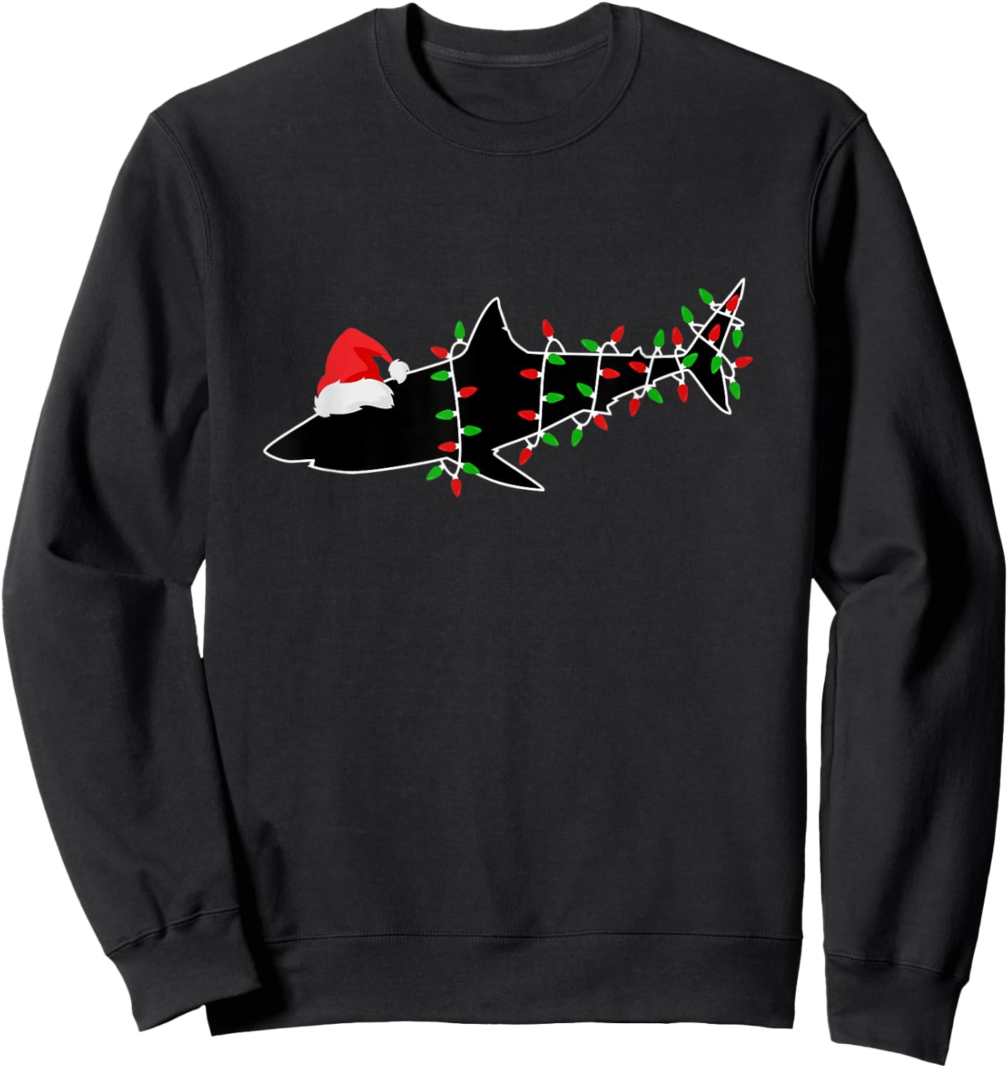 Shark Santa Christmas Tree Lights Xmas Sharks Sweatshirt - Sweatshirt | Black