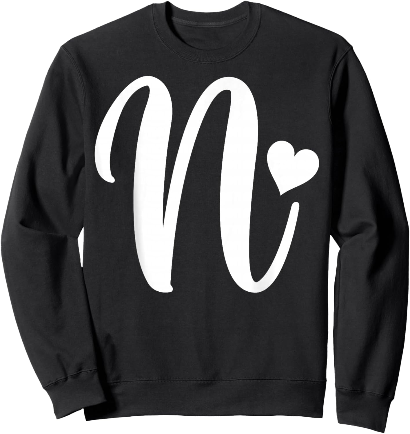 white letter N monogram initial minimalist heart graphic Sweatshirt - Sweatshirt | Black