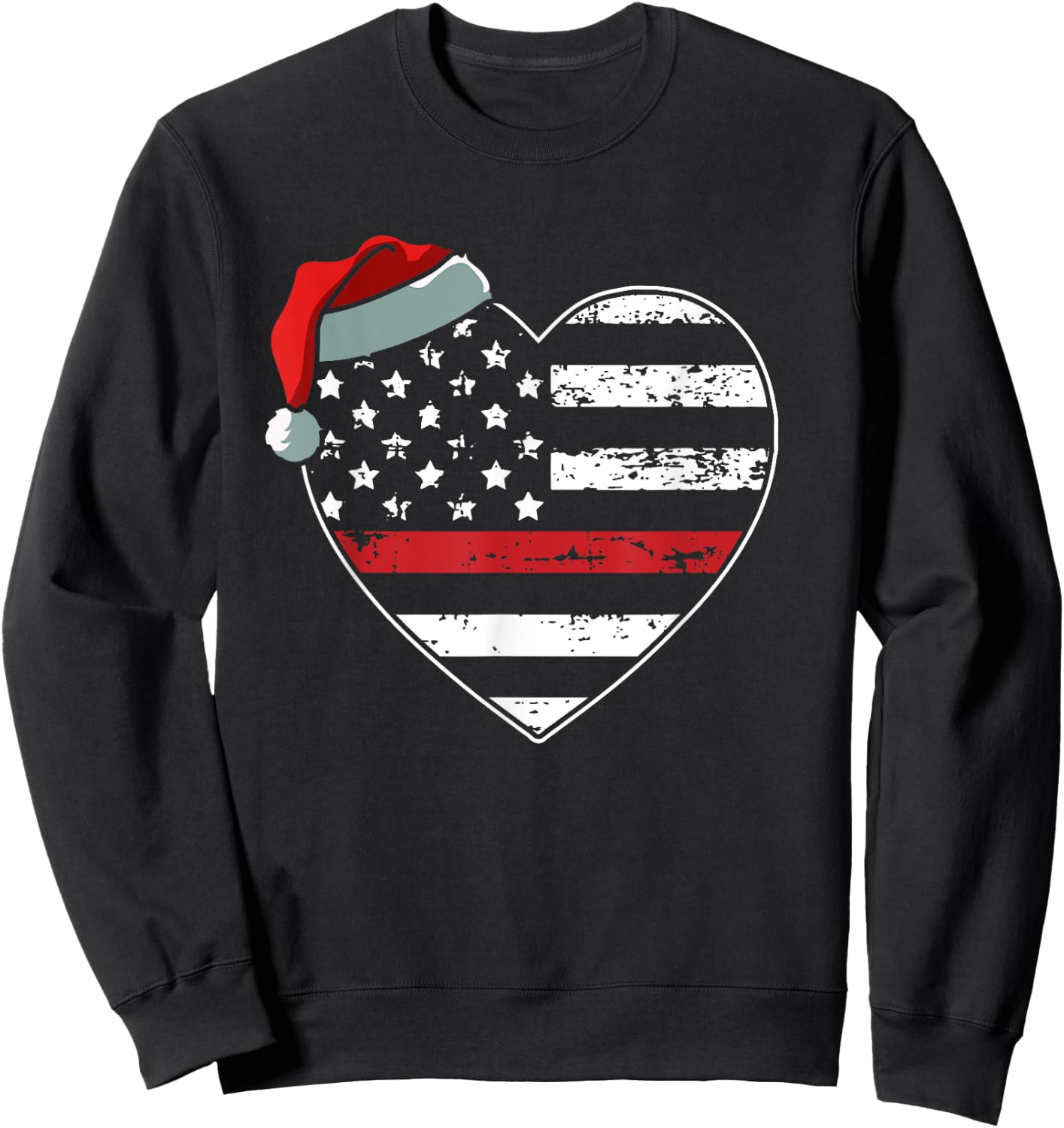 American Flag Firefighter Christmas Pajama X-mas Fireman Sweatshirt - Sweatshirt | Black