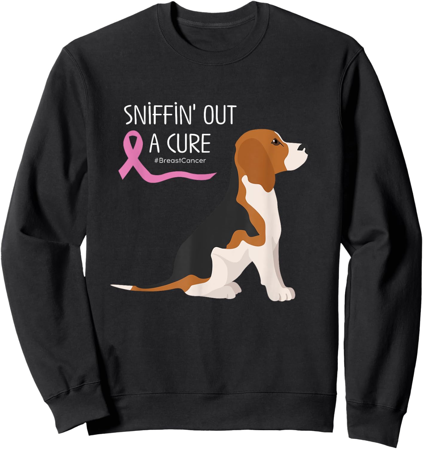 Beagle Dog Lover Breast Cancer Awareness Men Women Sweatshirt - Sweatshirt | Black