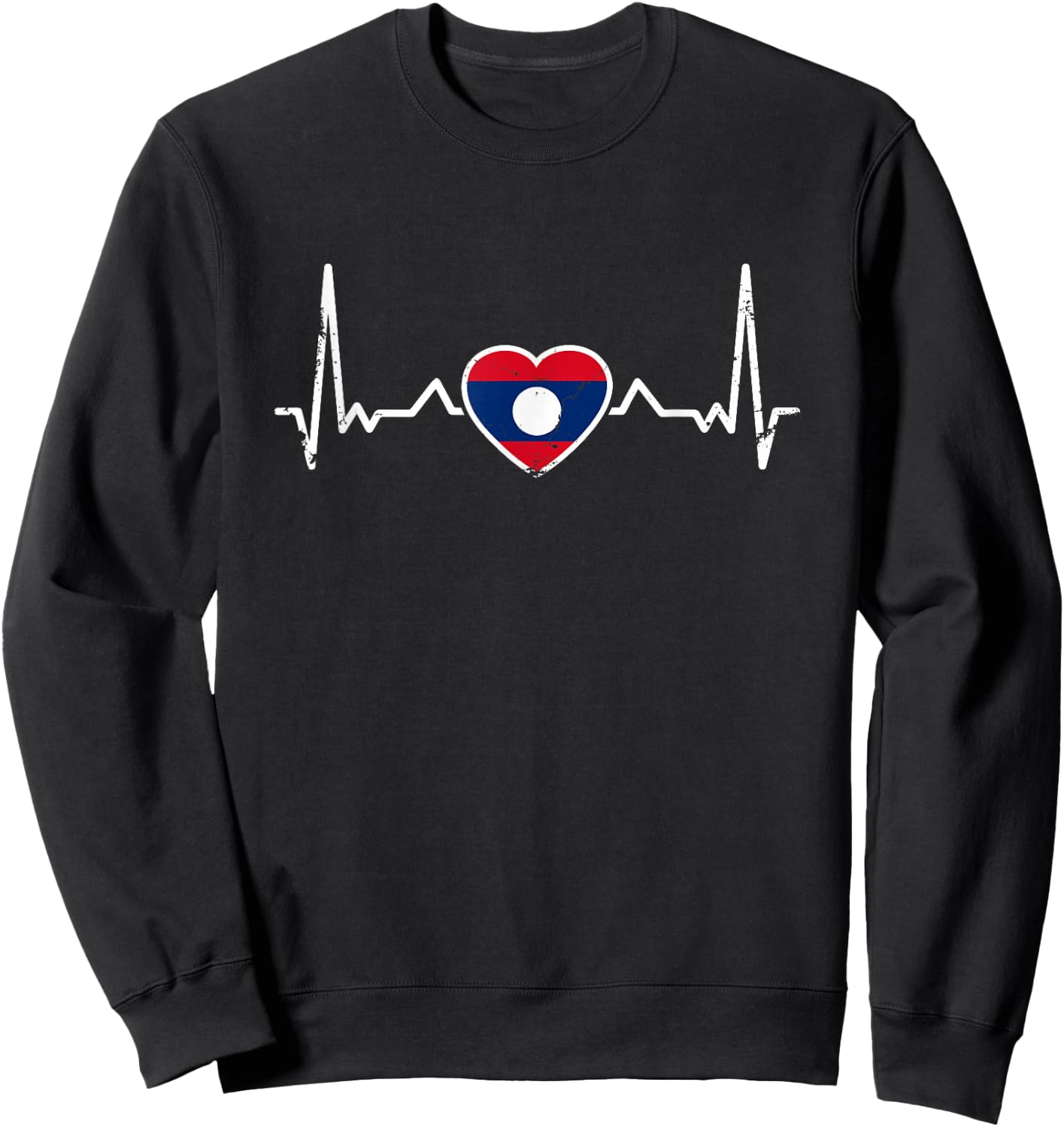 Laos Vintage Heartbeat Lao Flag Laotian Sweatshirt - Sweatshirt | Black