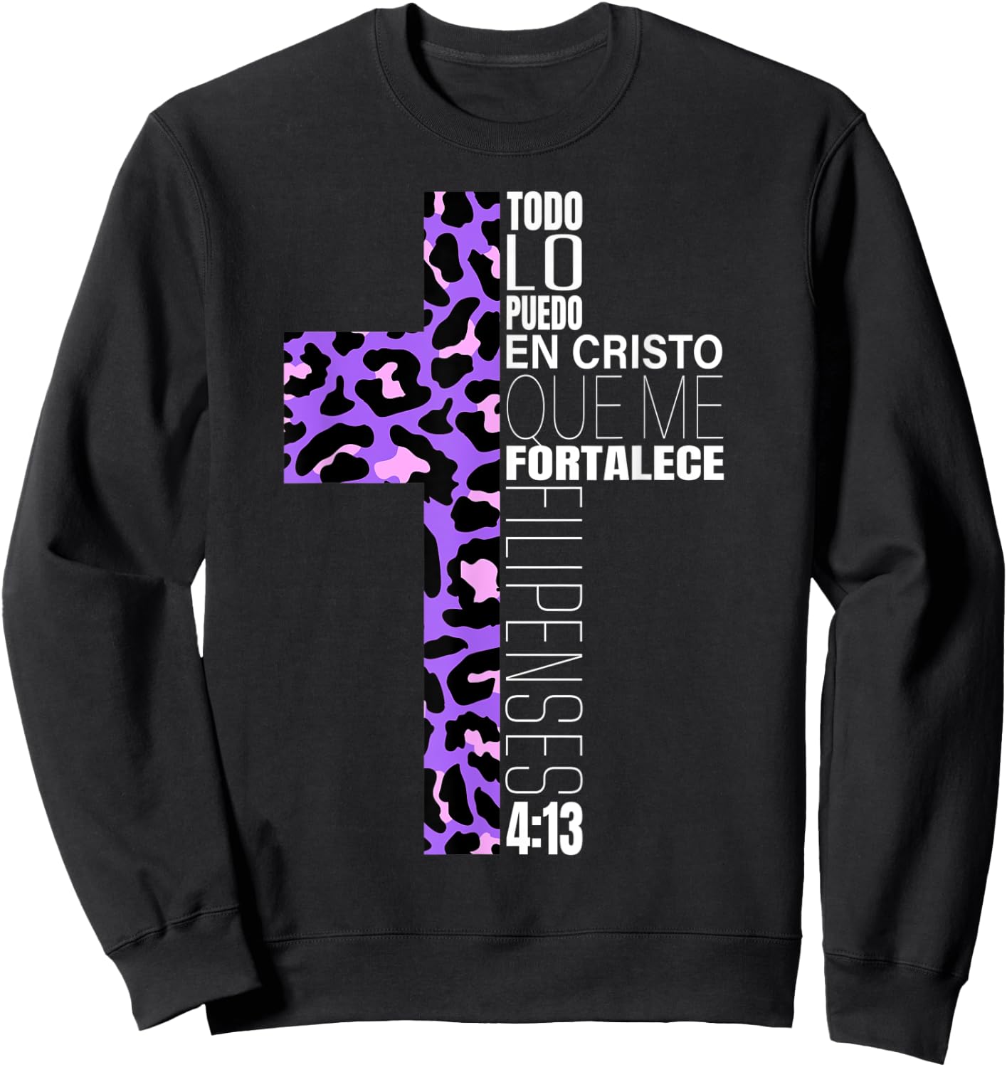 Leopard Print Filipenses 4:13 Spanish Gifts Women Teen Girls Sweatshirt - Sweatshirt | Black
