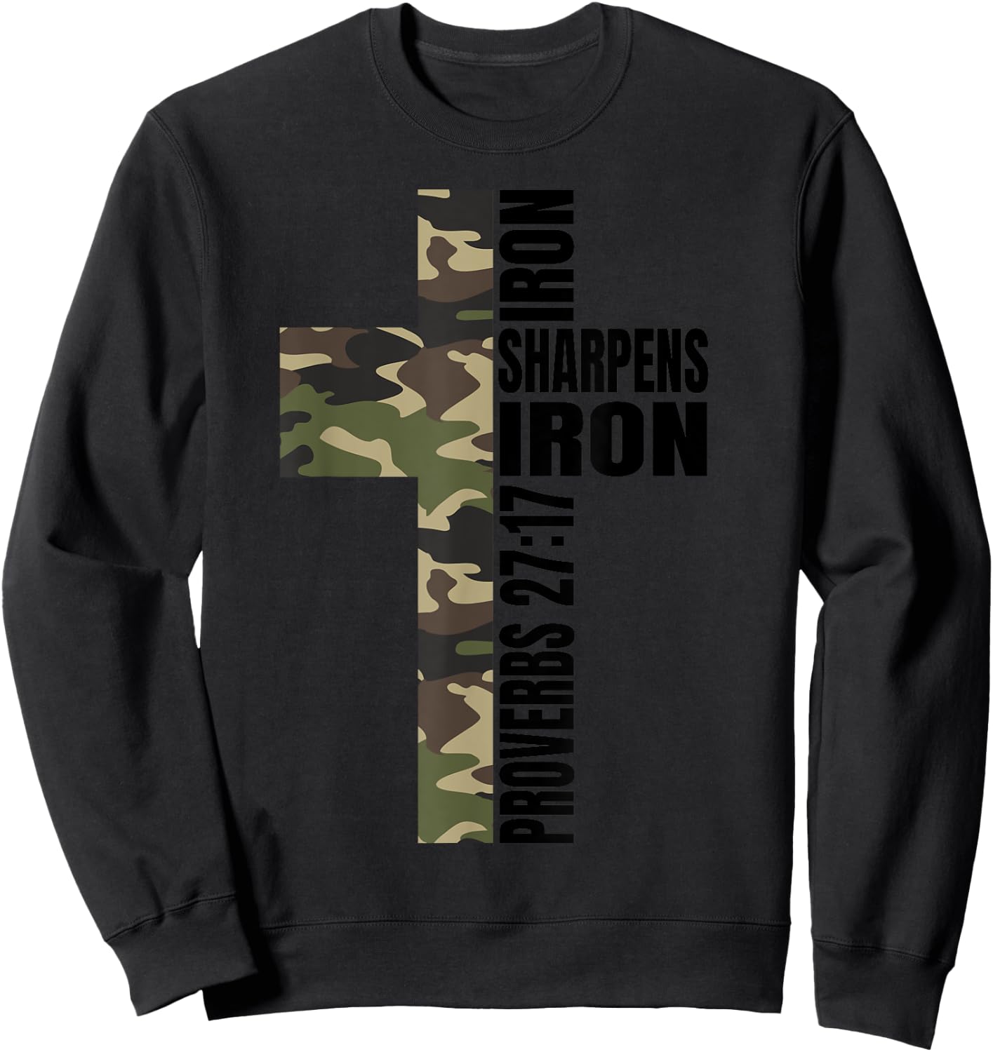 Green Camo Iron Sharpens Iron Christian Cross Family Couples Sweatshirt - Sweatshirt | Black