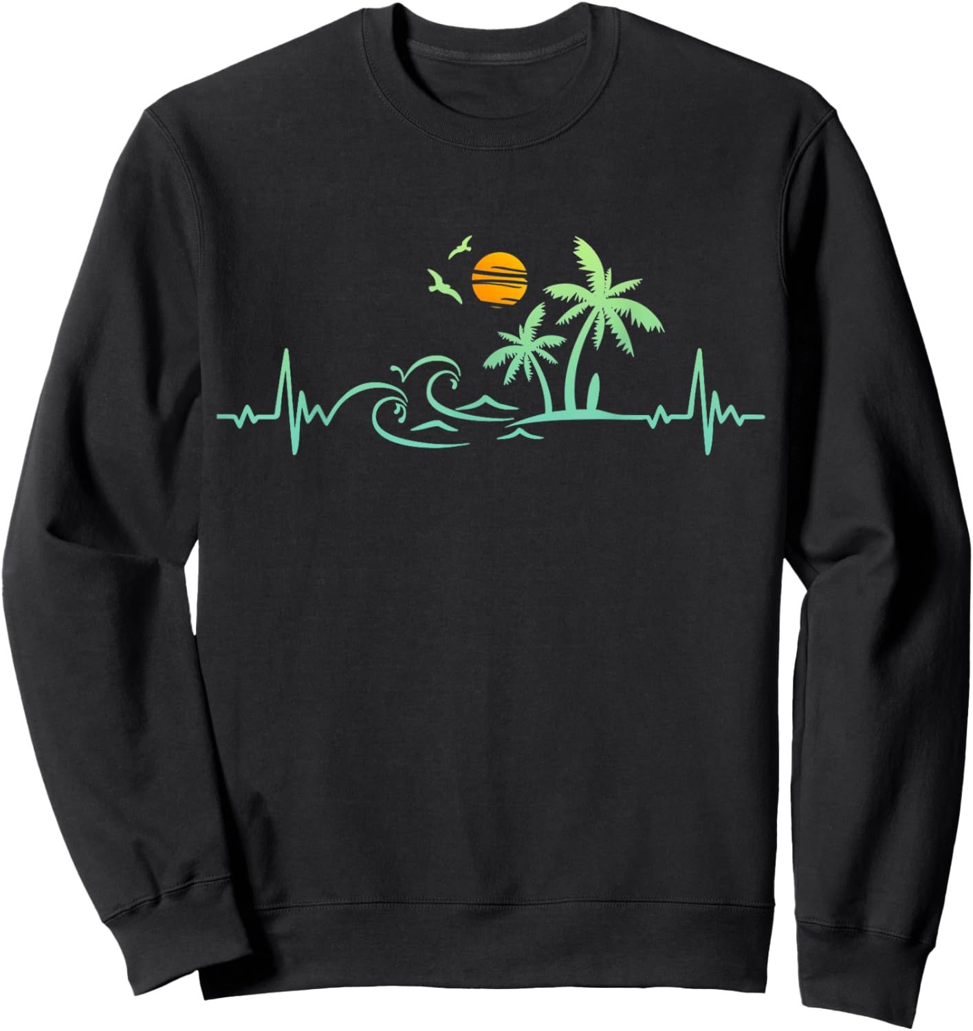 Heartbeat Palm Tree Retro Tropical Beach Island Trees Funny Sweatshirt - Sweatshirt | Black