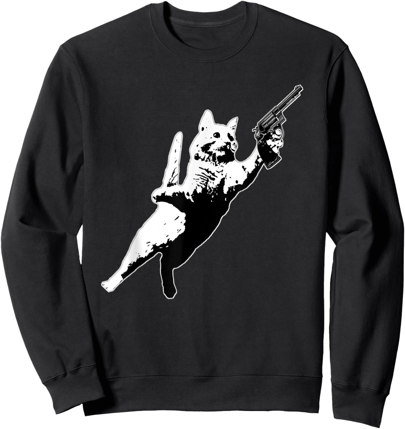 Kitty Cat Gun Jumping Funny Cat Pet Lovers Women Sweatshirt - Sweatshirt | Black