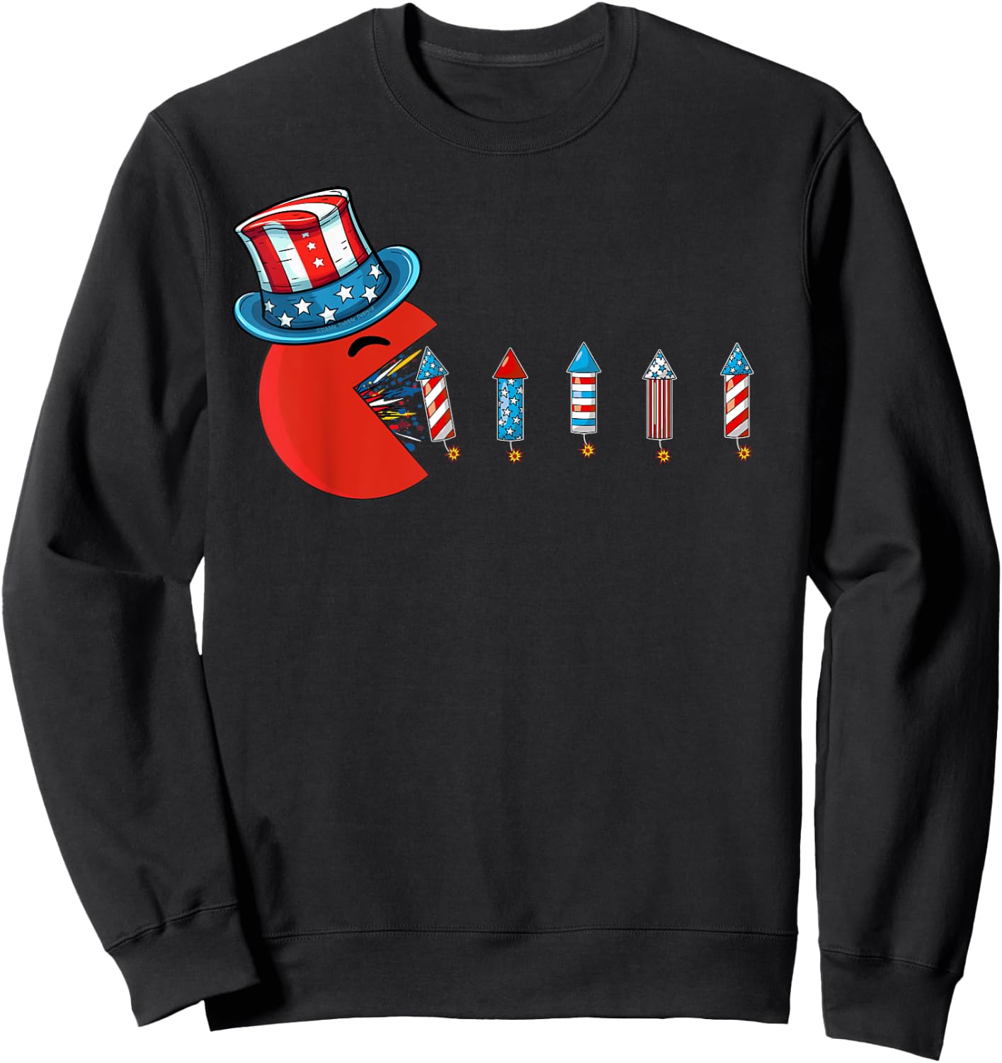 Patriotic Hat Eating Firecrackers USA Flag Funny 4th of July Sweatshirt - Sweatshirt | Black