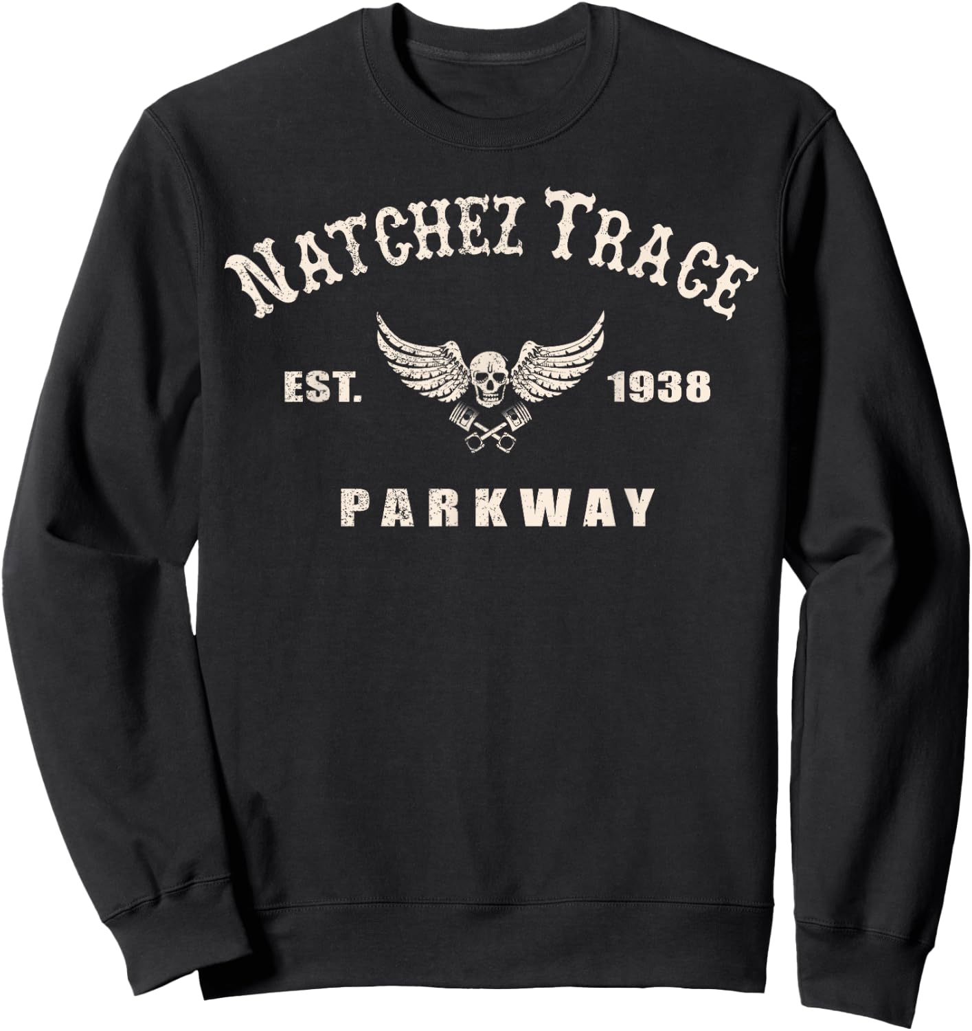 Natchez Trace Parkway Motorcycle Biker Ride Trail Distressed Sweatshirt - Sweatshirt | Black