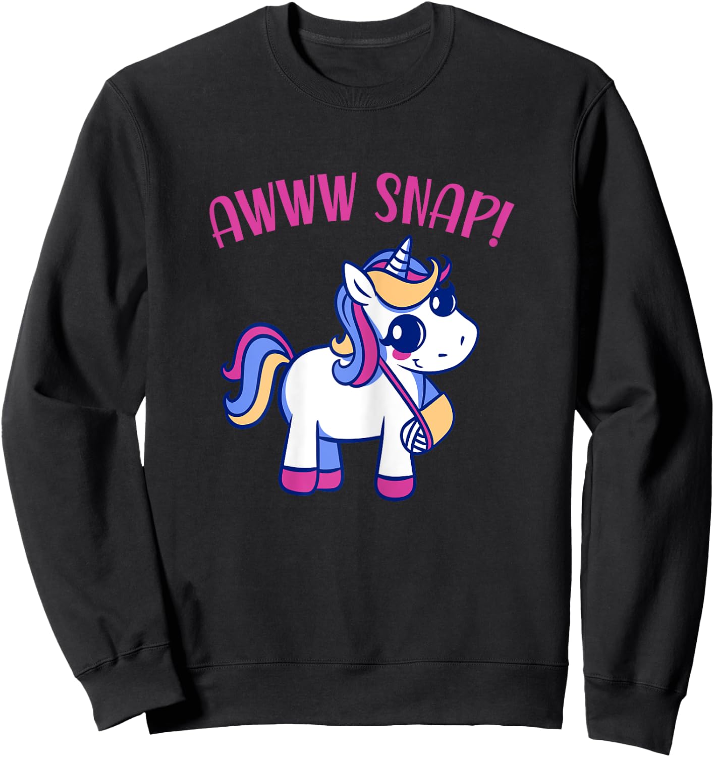 Unicorn Broken Arm Awww Snap for Girls Sweatshirt - Sweatshirt | Black