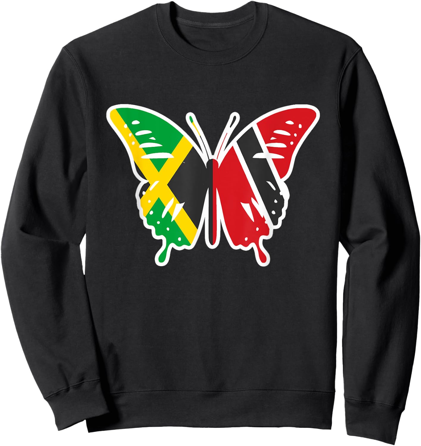 Half Jamaican Trinidadian Jamaica Flag Trinidad Butterfly Sweatshirt - Sweatshirt | Black