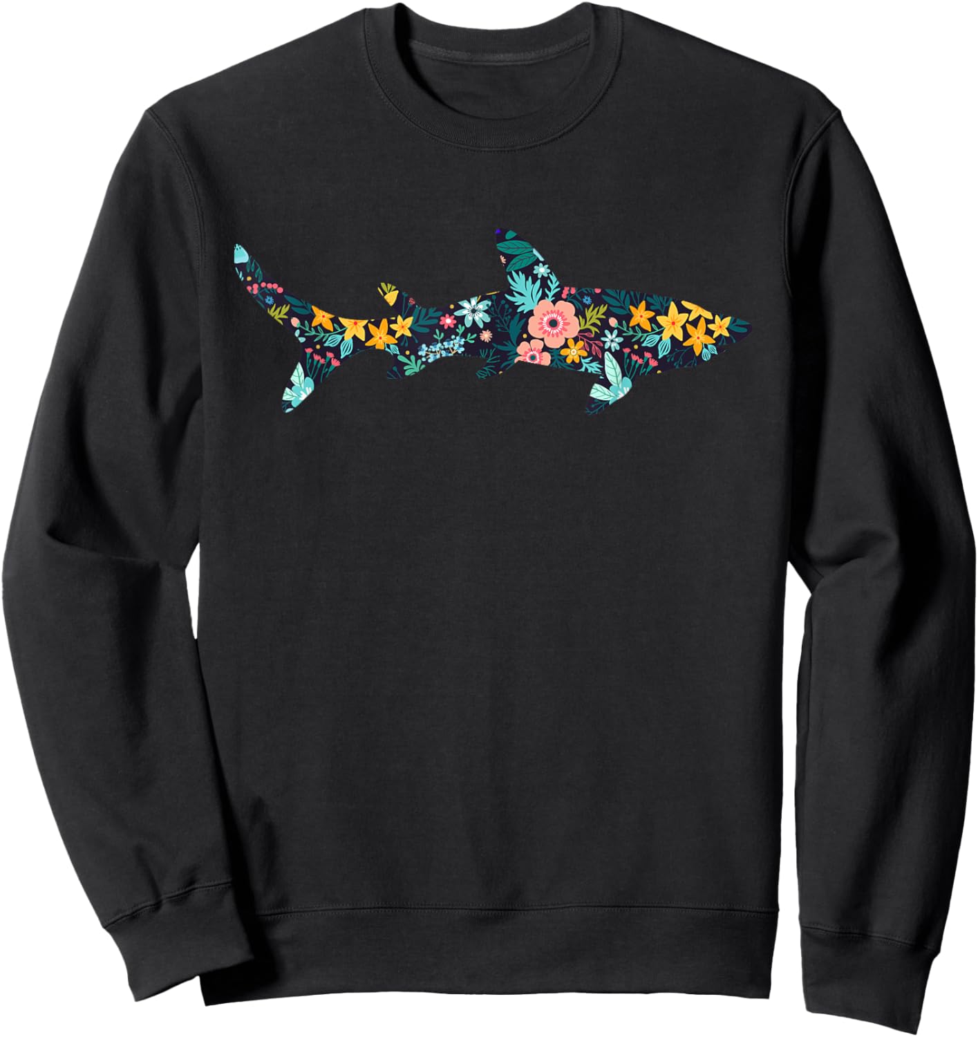 Floral Shark Silhouette Girls Graphic Sweatshirt - Sweatshirt | Black