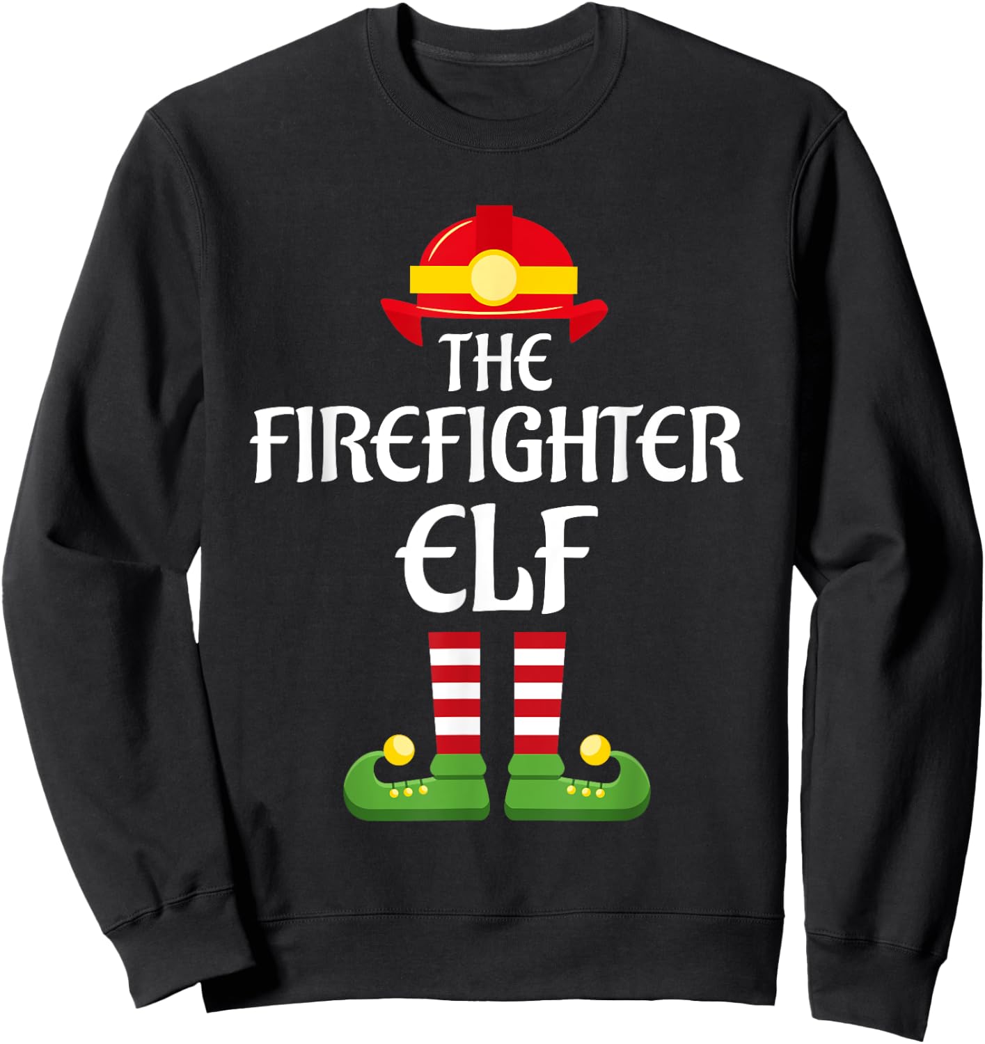 Firefighter Elf Family Matching Group Christmas Fireman Sweatshirt - Sweatshirt | Black