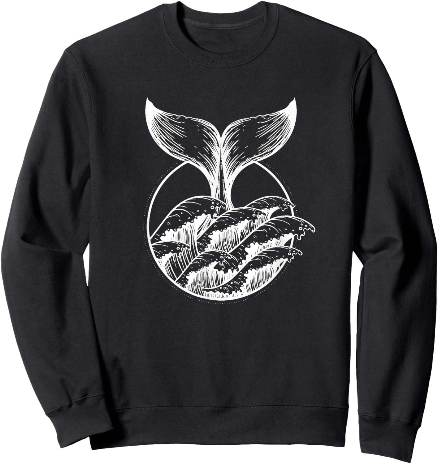Whale Tail Breach Sea Ocean Waves Line Art Girls Kids Men Sweatshirt - Sweatshirt | Black
