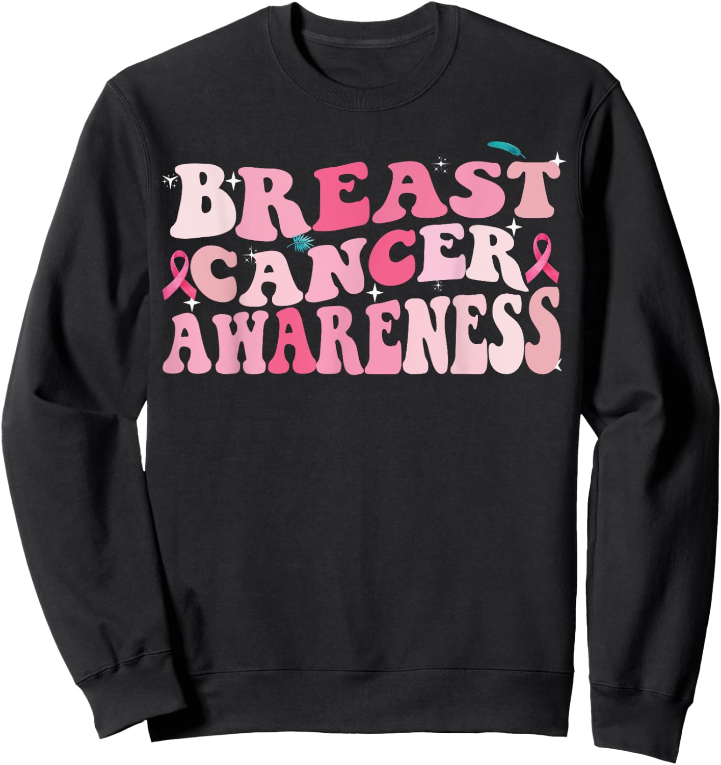 Groovy Breast Cancer Awareness 2023 Breast Cancer Outfit Sweatshirt - Sweatshirt | Black