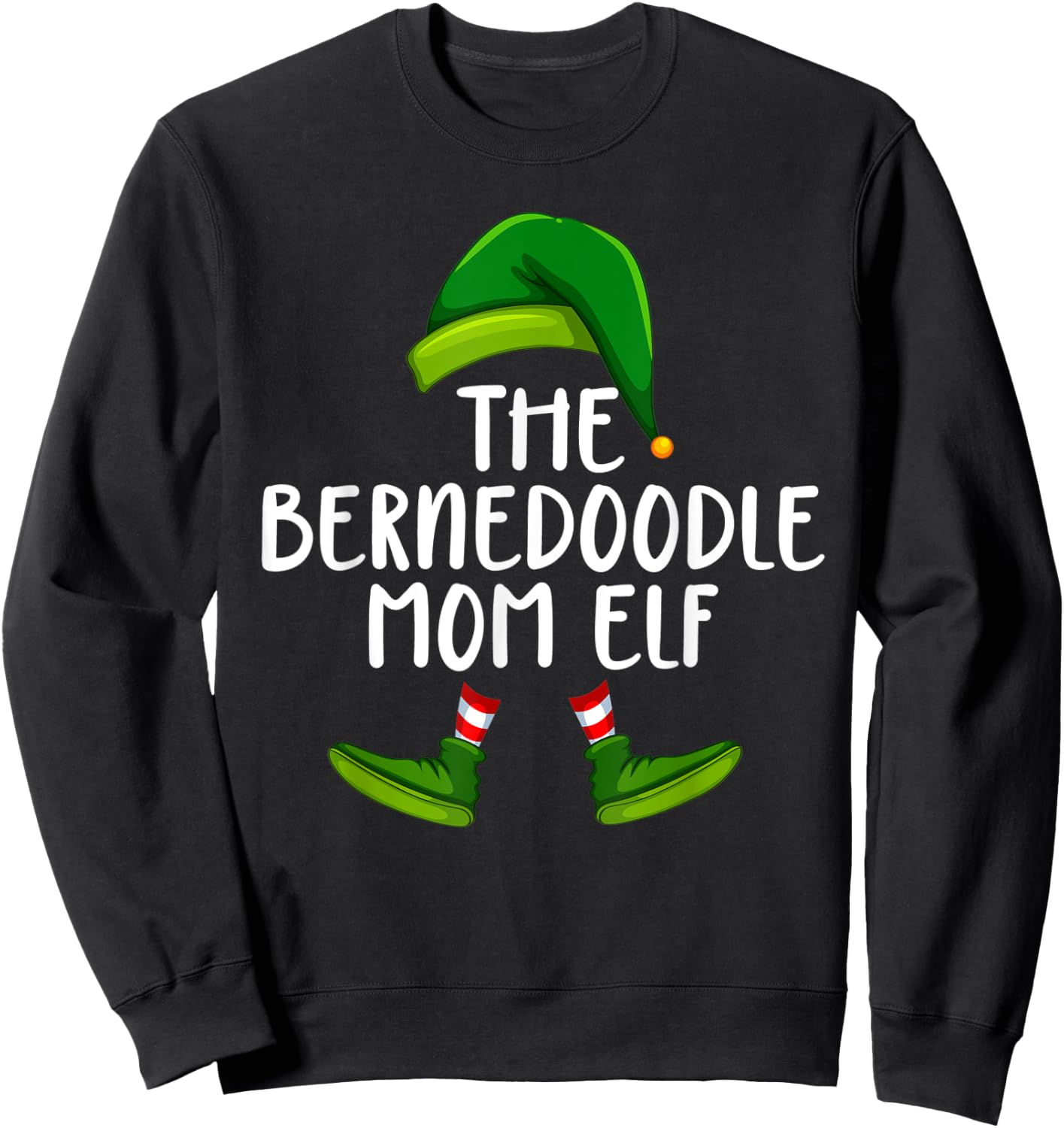 Bernedoodle Mom Dog Elf Funny Christmas Pajama X mas Women Sweatshirt - Sweatshirt | Black