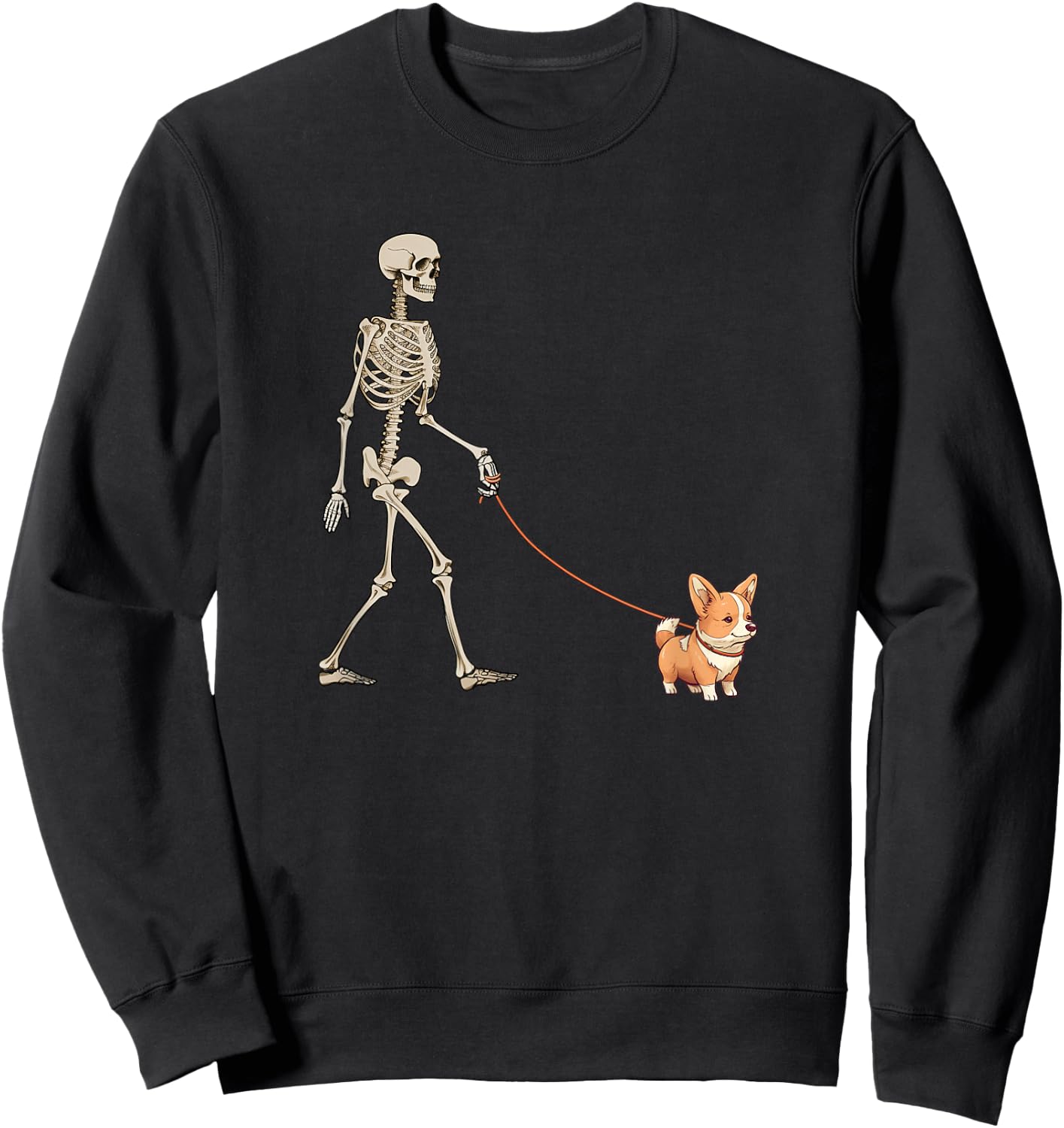 Funny Corgi Skeleton Dog Walking Halloween Dog Men Women Kids Sweatshirt - Sweatshirt | Black