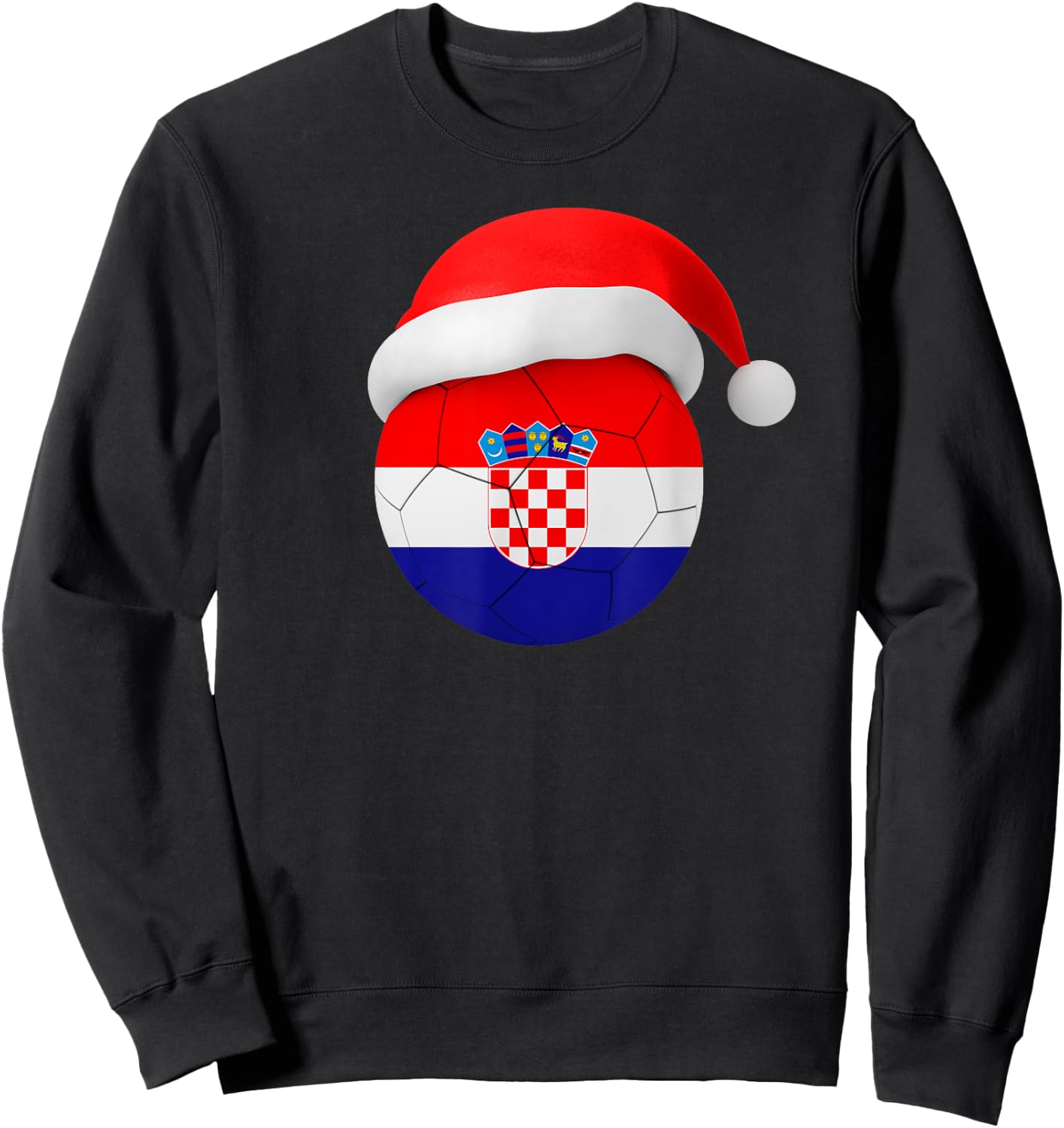 Croatia Soccer Shirt Santa Hat Croatian Flag Soccer Ball Sweatshirt - Sweatshirt | Black