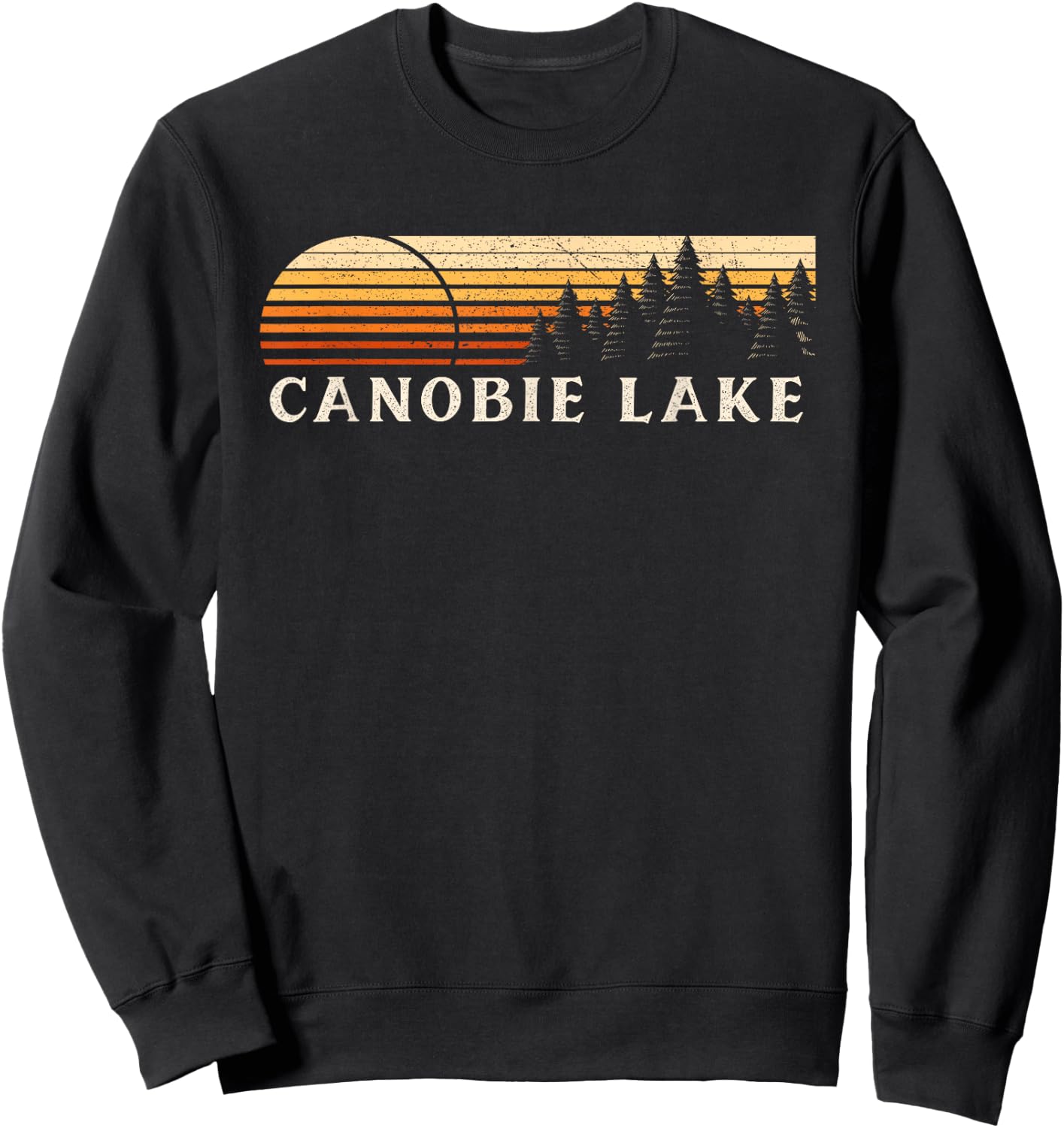 Canobie Lake, NH Vintage Evergreen Sunset Eighties Retro Sweatshirt - Sweatshirt | Black